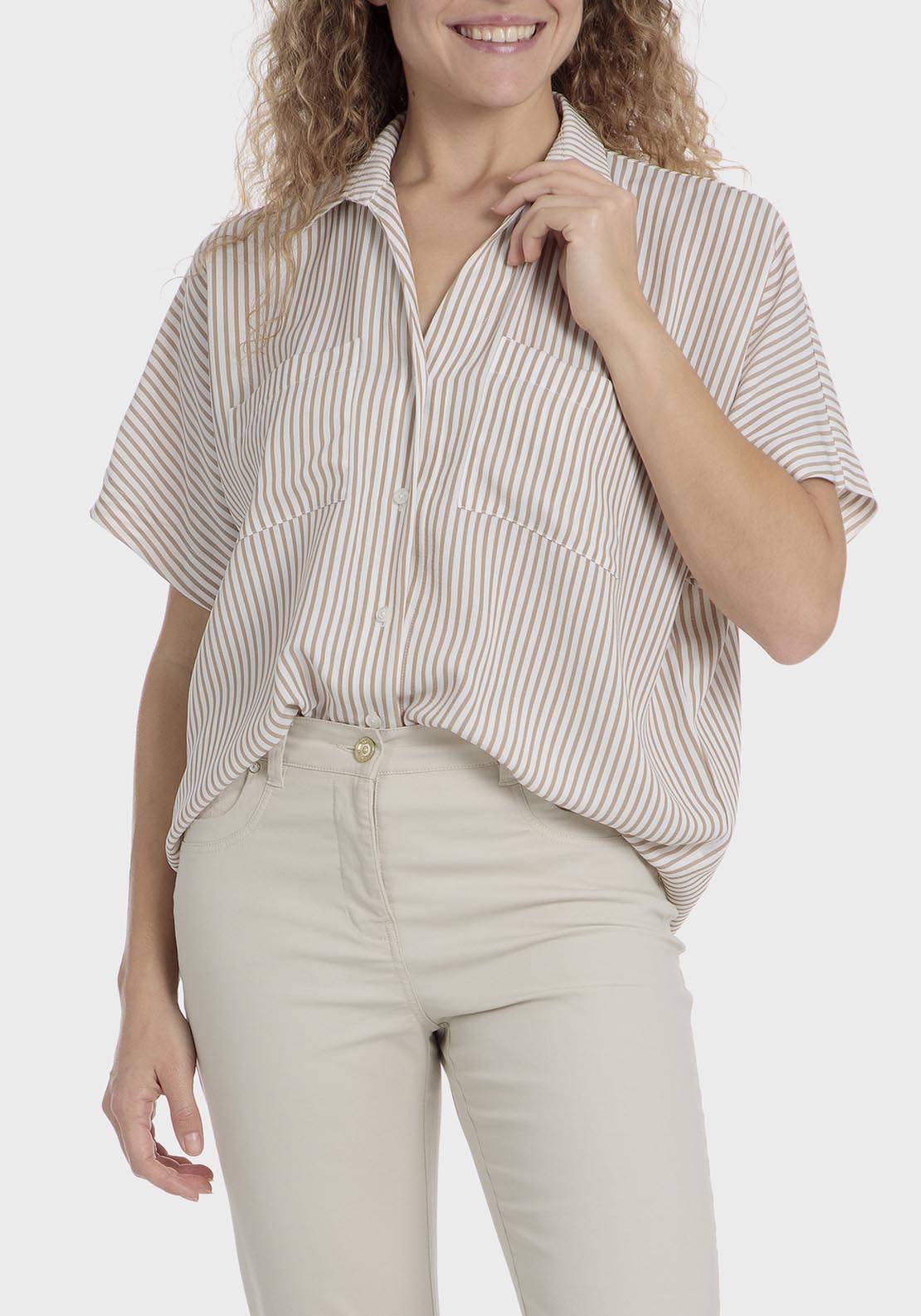 Punt Roma Striped shirt - Sand 7 Shaws Department Stores