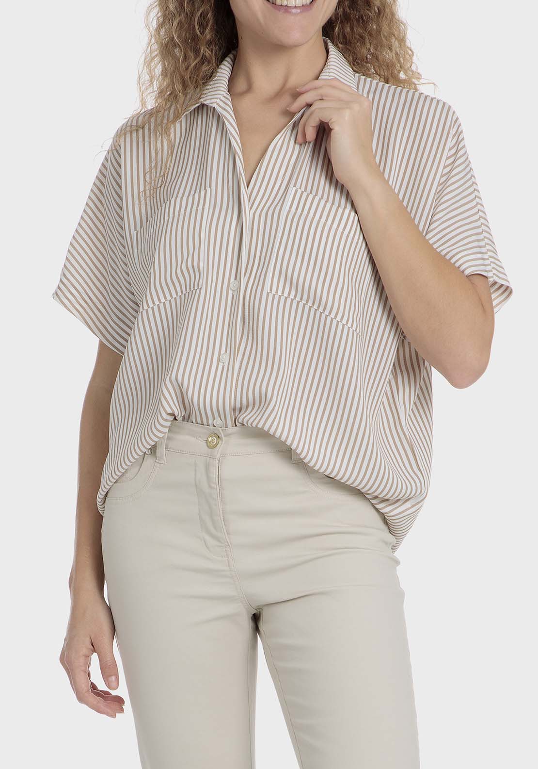 Punt Roma Striped shirt - Sand 1 Shaws Department Stores