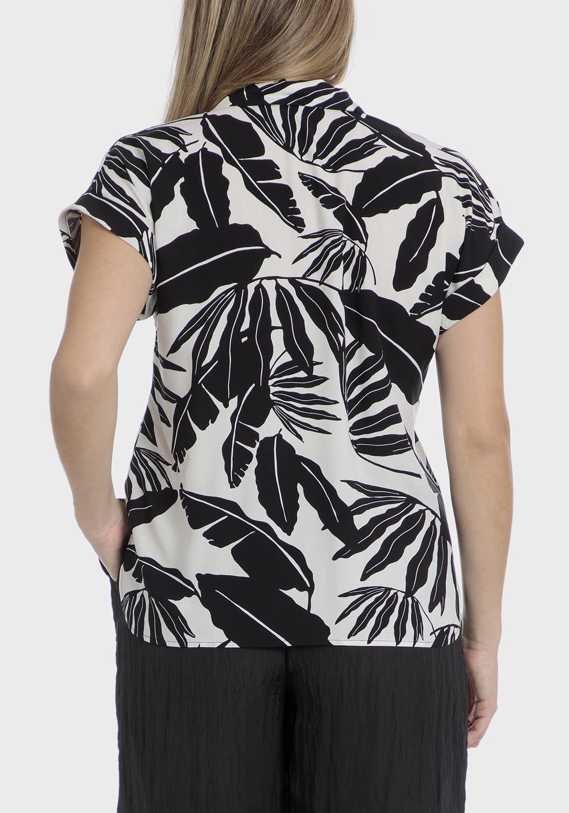 Punt Roma Leaf Printed Shirt - Black 2 Shaws Department Stores