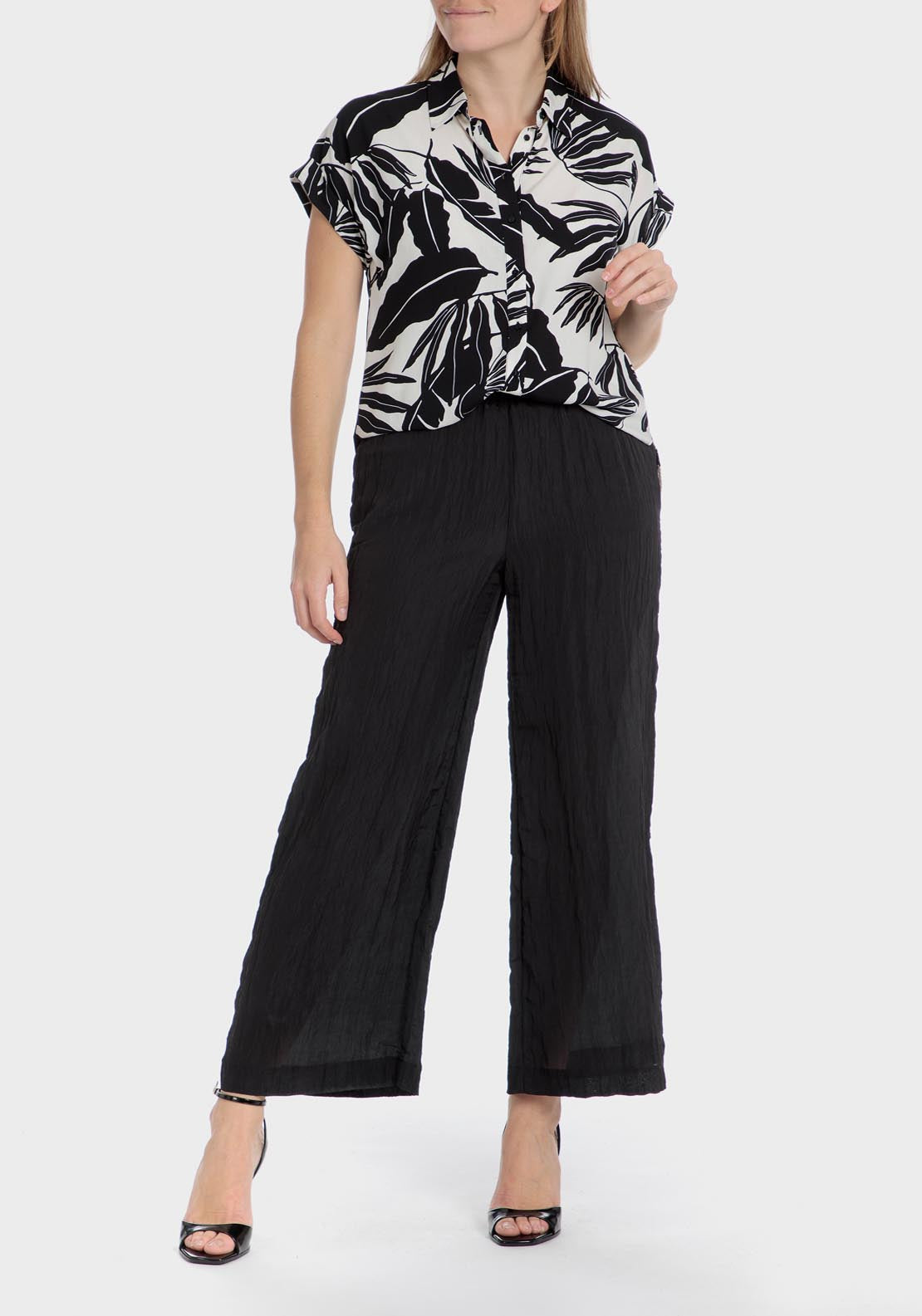 Punt Roma Leaf Printed Shirt - Black 1 Shaws Department Stores