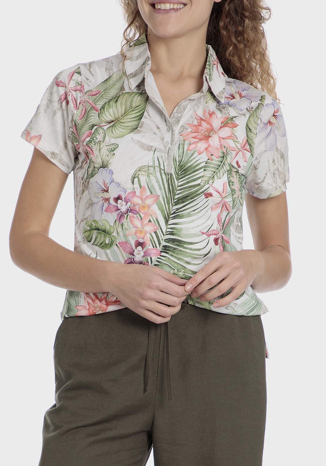 Punt Roma Printed polo - Green 1 Shaws Department Stores