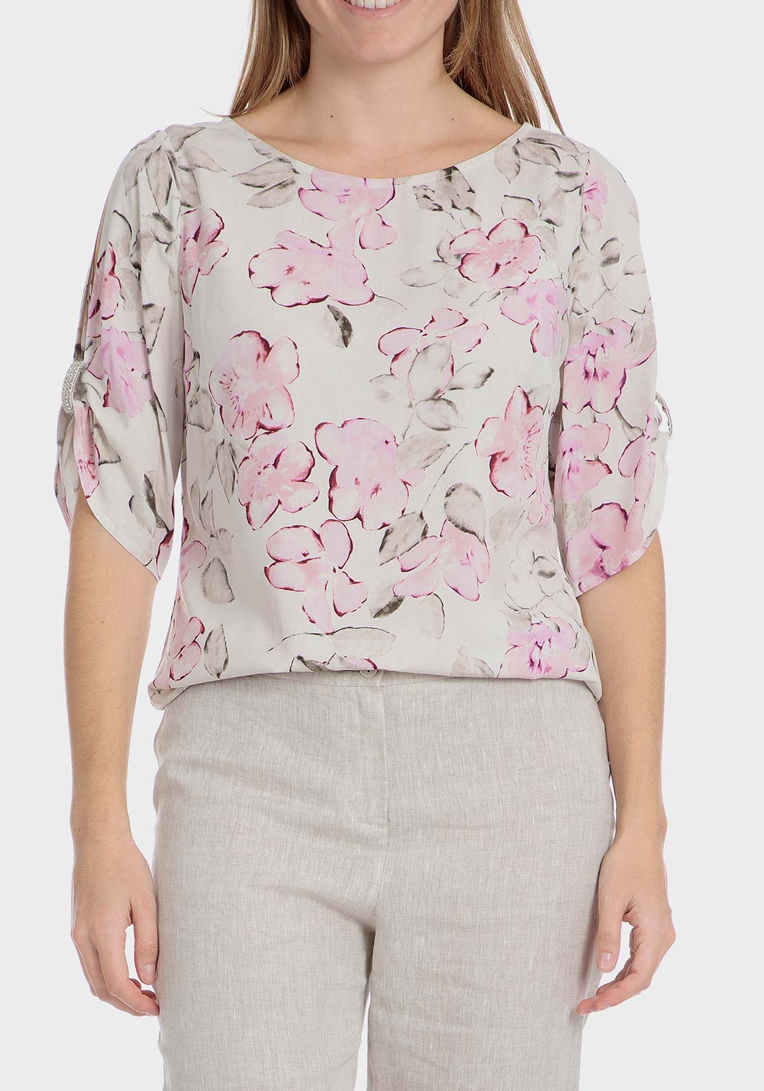 Punt Roma Floral print blouse - Beige 1 Shaws Department Stores