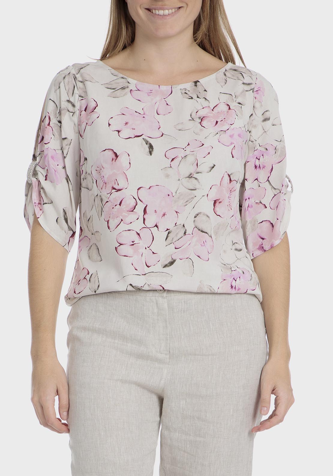 Punt Roma Floral print blouse - Beige 5 Shaws Department Stores