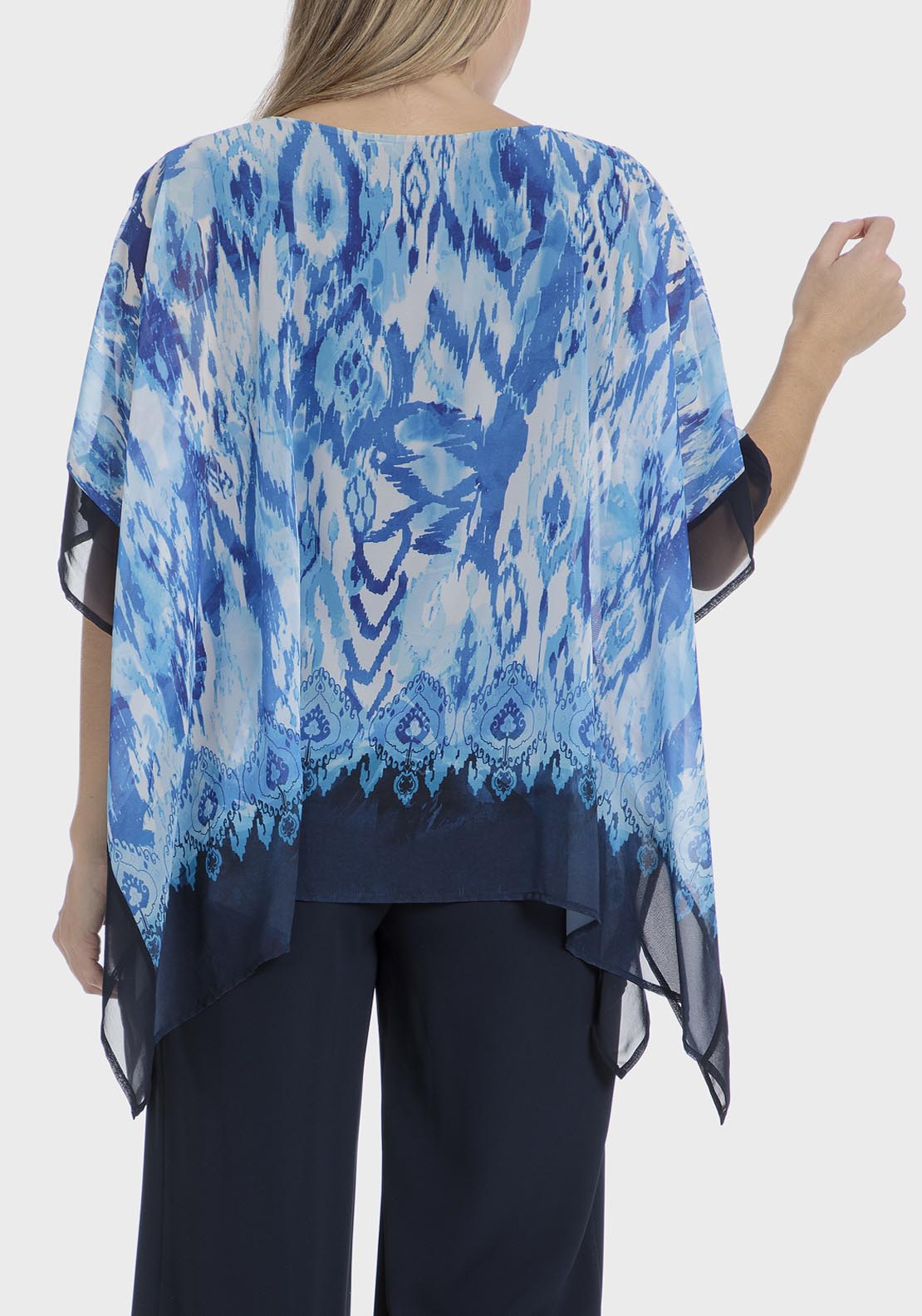 Punt Roma Printed Loose Fitting Blouse - Blue / Navy 2 Shaws Department Stores