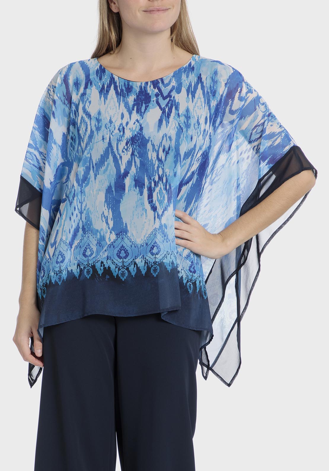 Punt Roma Printed Loose Fitting Blouse - Blue / Navy 1 Shaws Department Stores