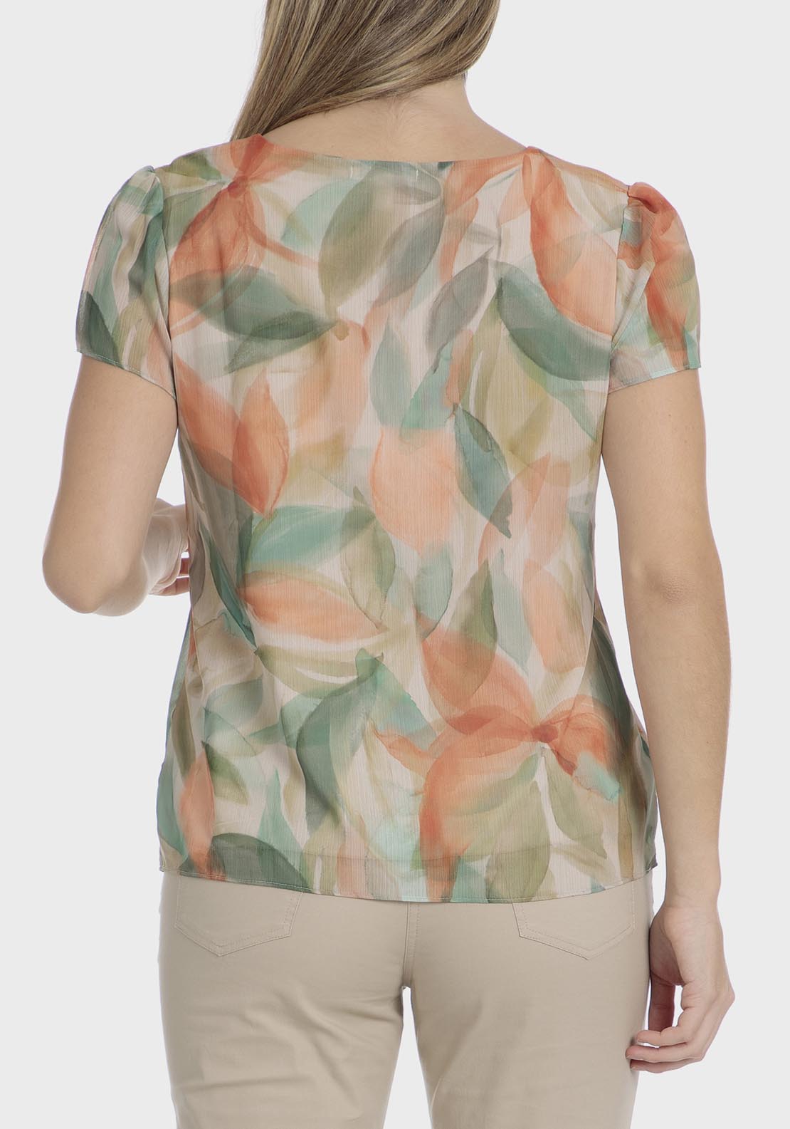 Punt Roma Printed Loose Fitting Blouse - Beige 2 Shaws Department Stores