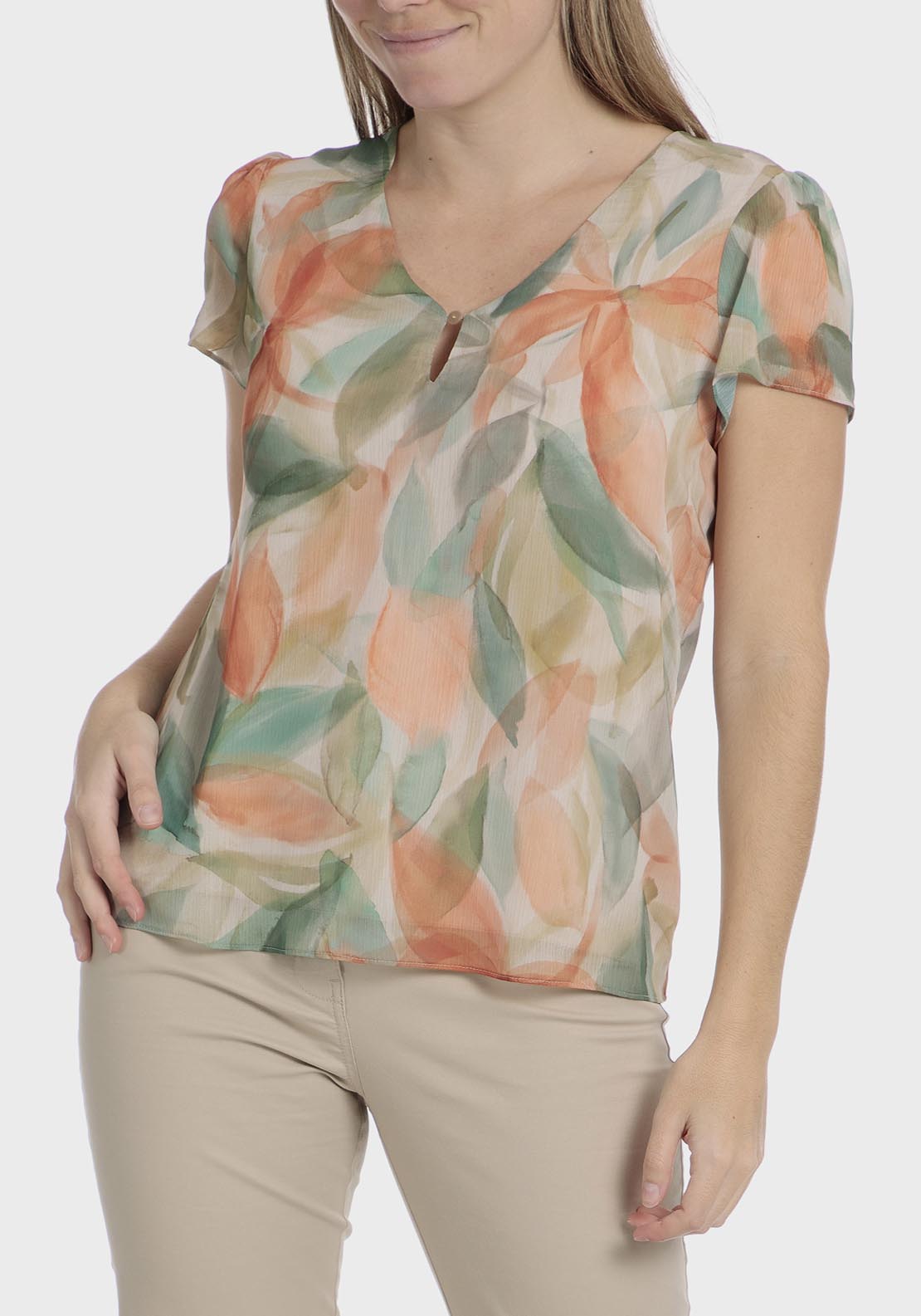 Punt Roma Printed Loose Fitting Blouse - Beige 1 Shaws Department Stores