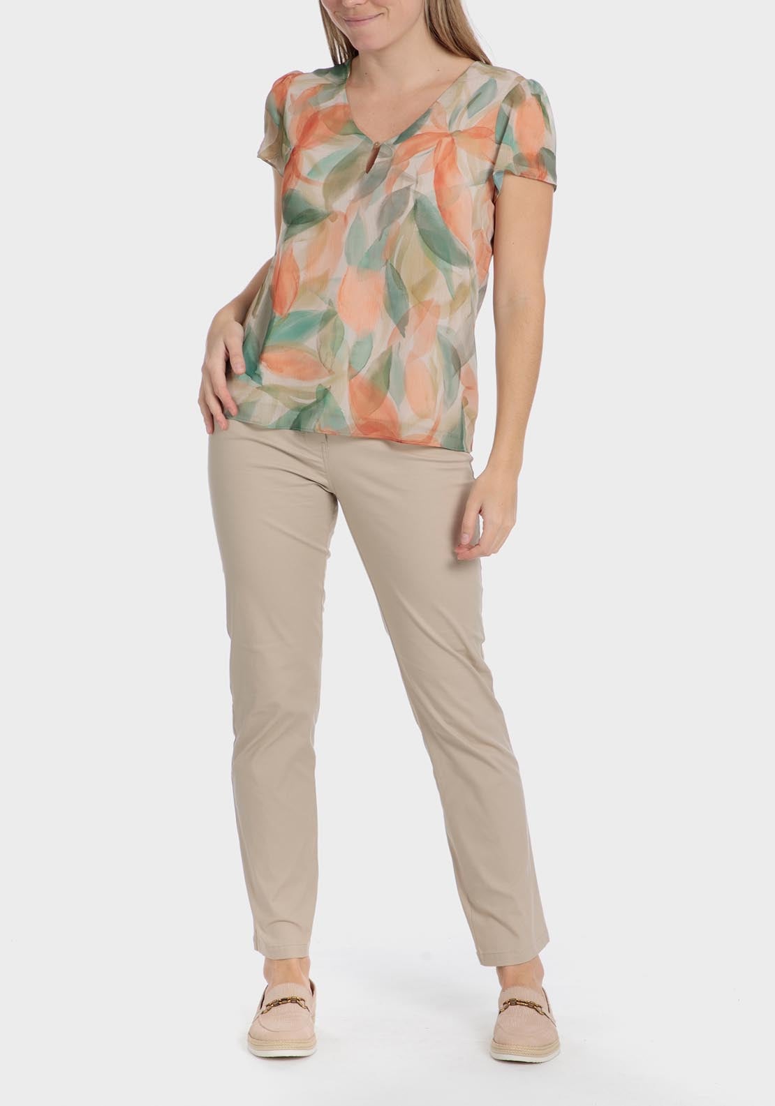 Punt Roma Printed Loose Fitting Blouse - Beige 3 Shaws Department Stores