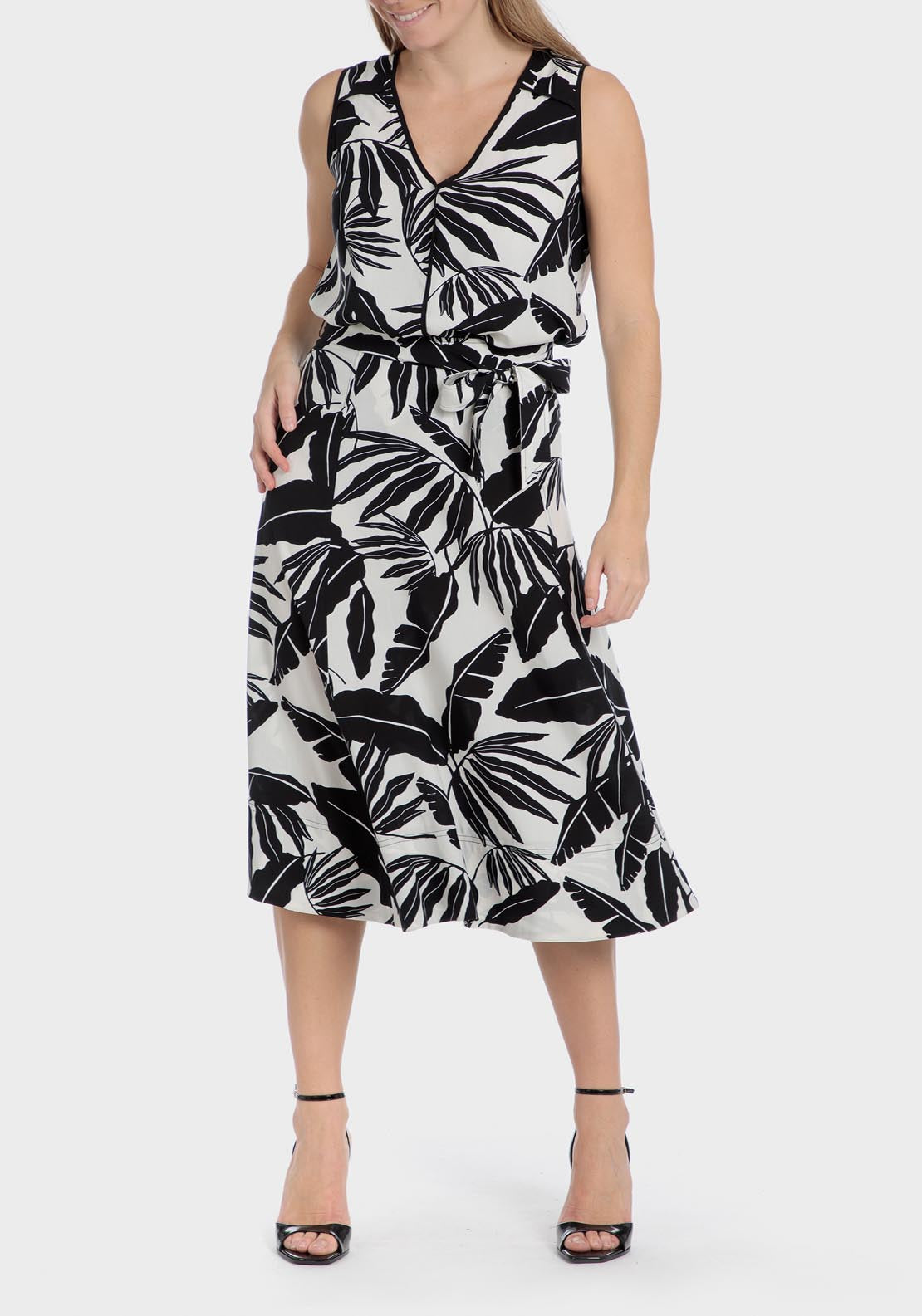 Punt Roma Leaf Printed Blouse - Black 1 Shaws Department Stores