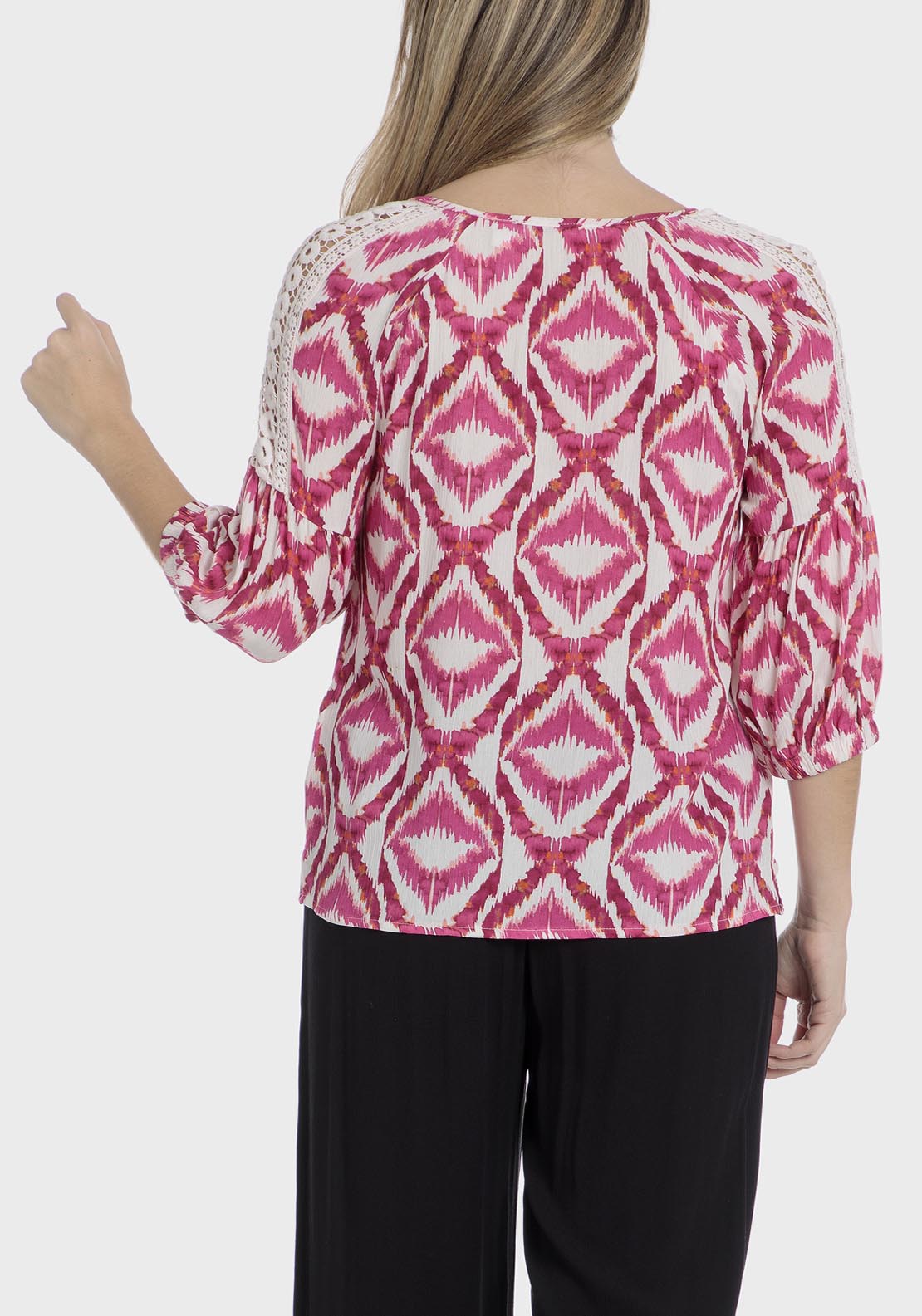 Punt Roma Printed Loose Fitting Blouse - Fuchsia 2 Shaws Department Stores