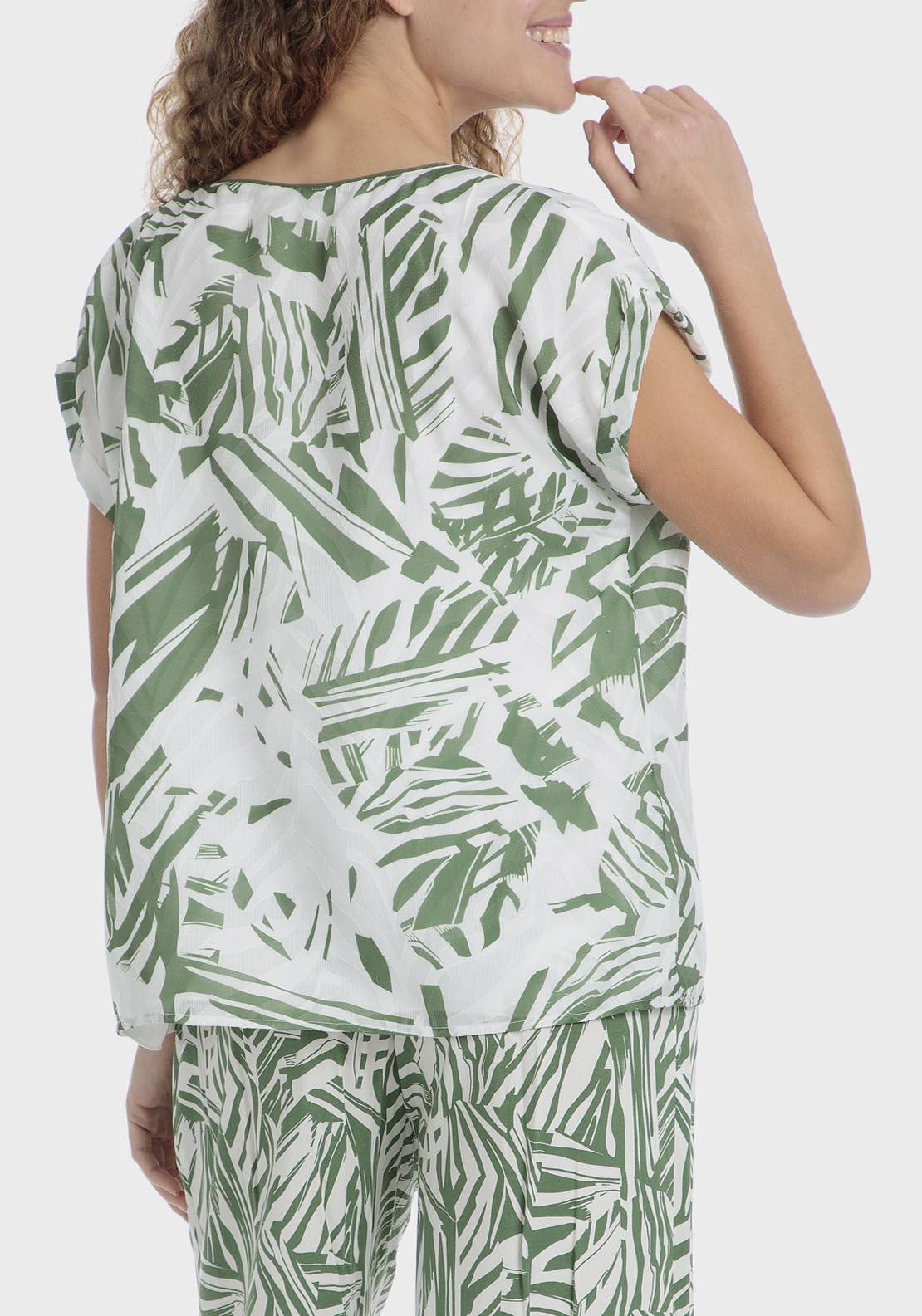 Punt Roma Printed Loose Fitting Blouse - Green 2 Shaws Department Stores