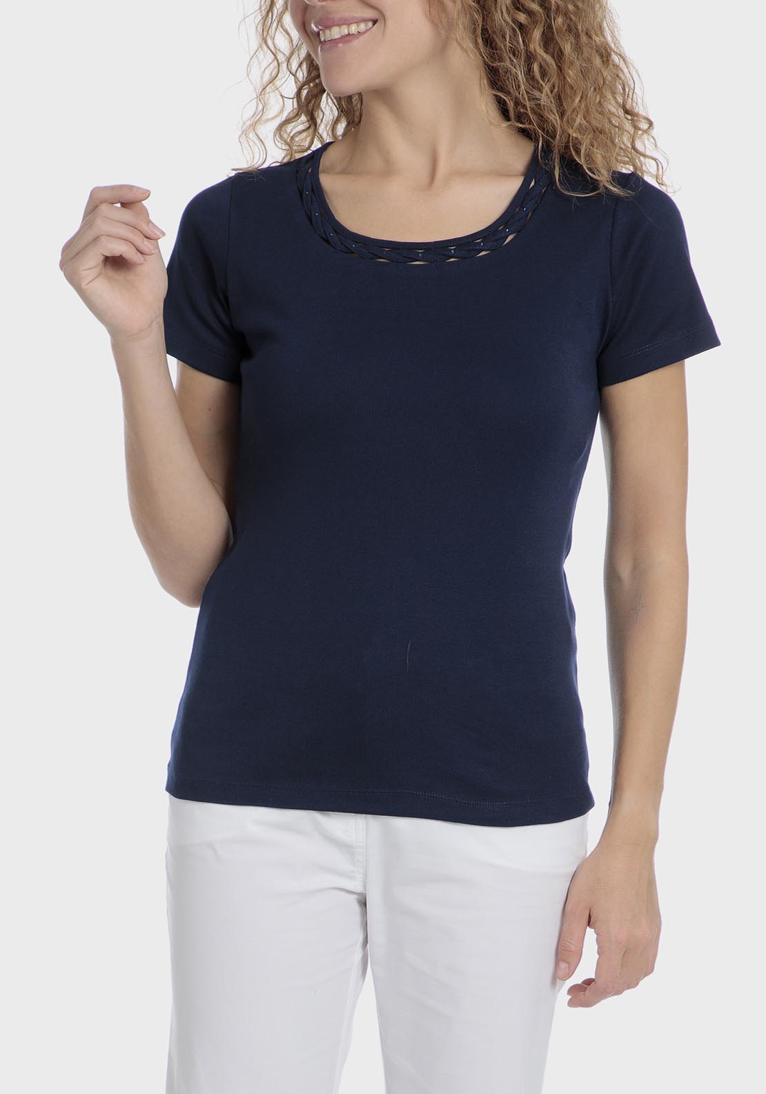 Punt Roma Basic T-Shirt With Gemstones - Blue / Navy 1 Shaws Department Stores