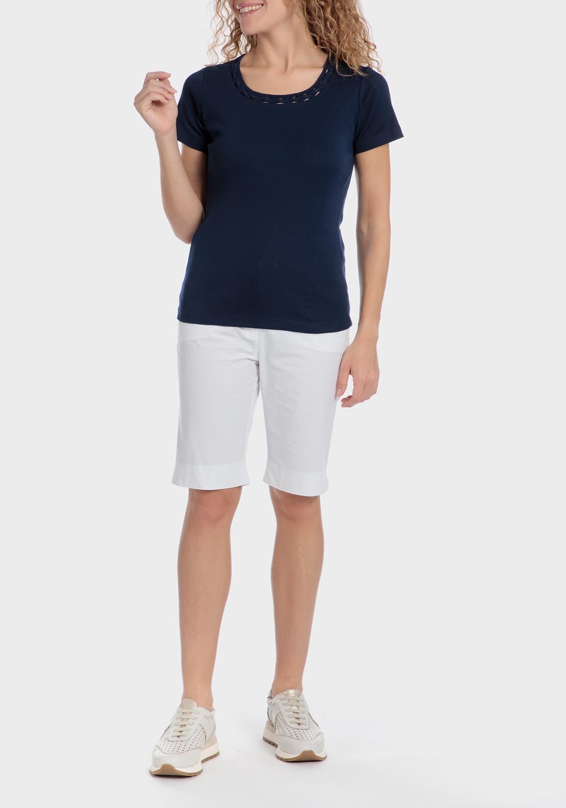 Punt Roma Basic T-Shirt With Gemstones - Blue / Navy 3 Shaws Department Stores