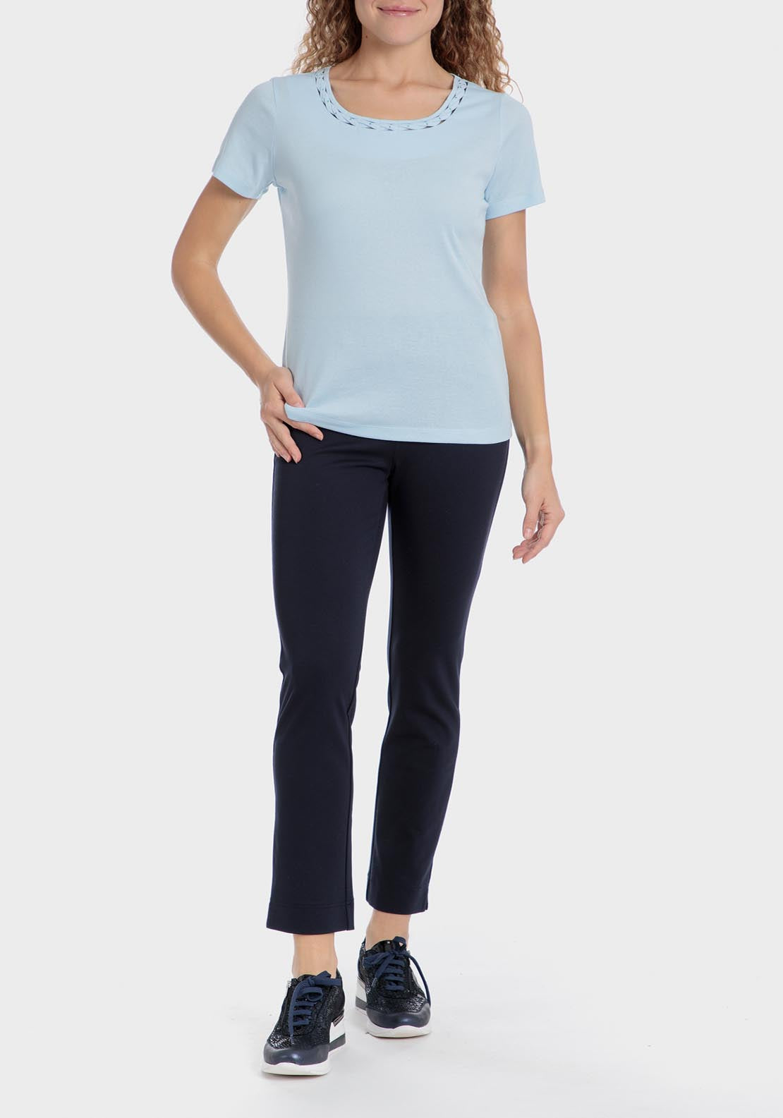 Punt Roma Basic T-Shirt With Gemstones - Blue 1 Shaws Department Stores