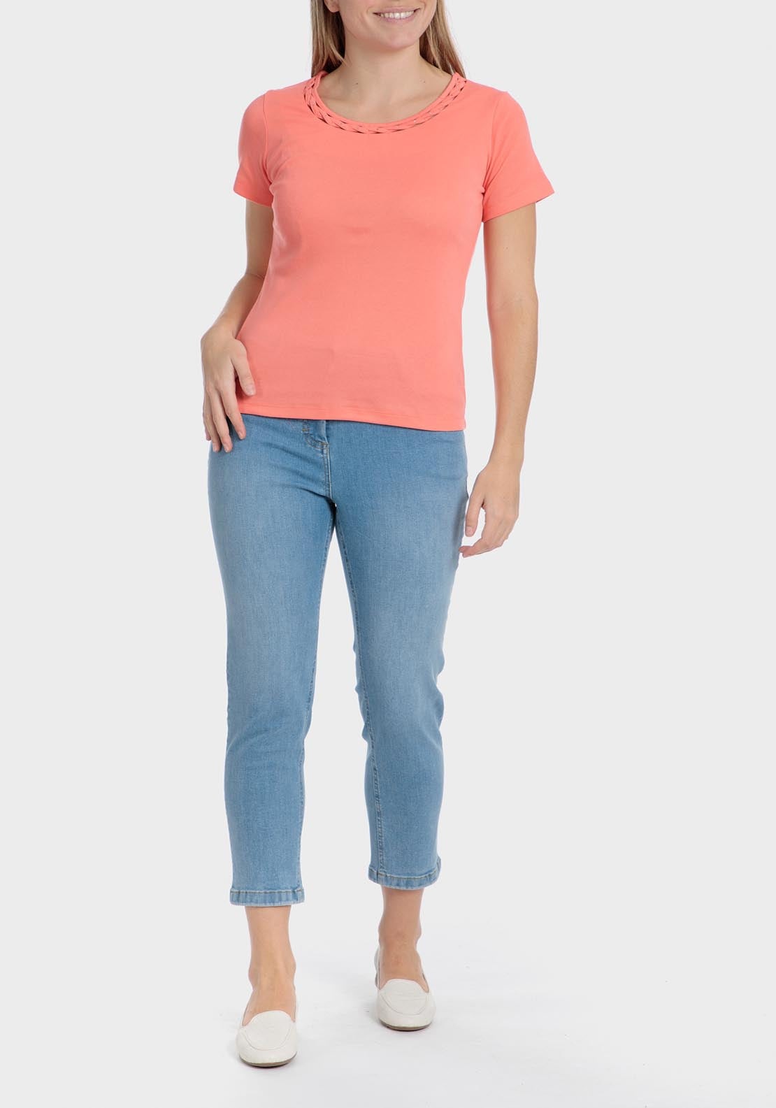 Punt Roma Basic T-Shirt With Gemstones - Orange 1 Shaws Department Stores