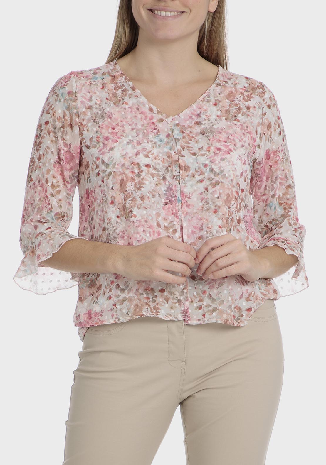 Punt Roma Printed Plumetti T-Shirt - Pink 1 Shaws Department Stores
