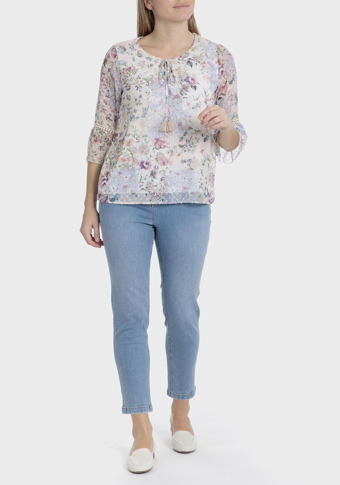 Punt Roma Plumetti floral blouse - Blue 8 Shaws Department Stores