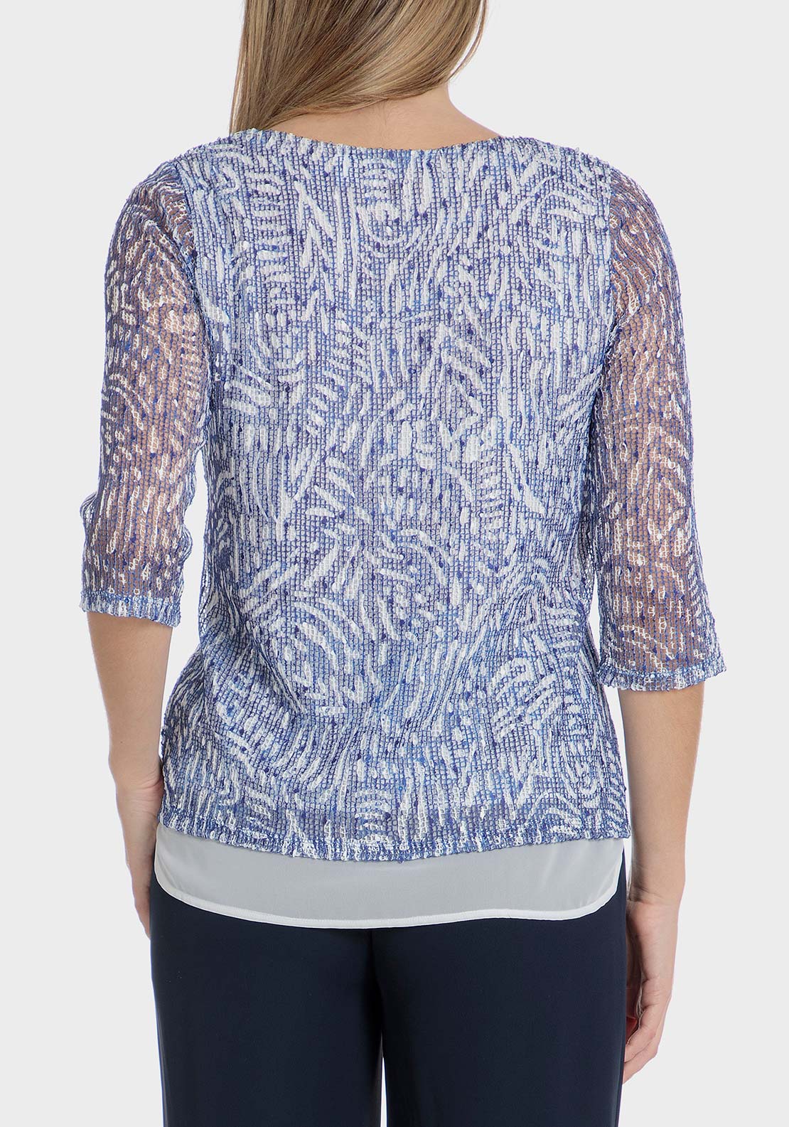 Punt Roma Mesh sequins t-shirt - Blue 2 Shaws Department Stores