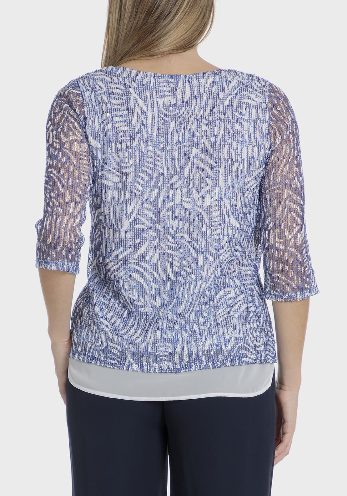 Punt Roma Mesh sequins t-shirt - Blue 5 Shaws Department Stores
