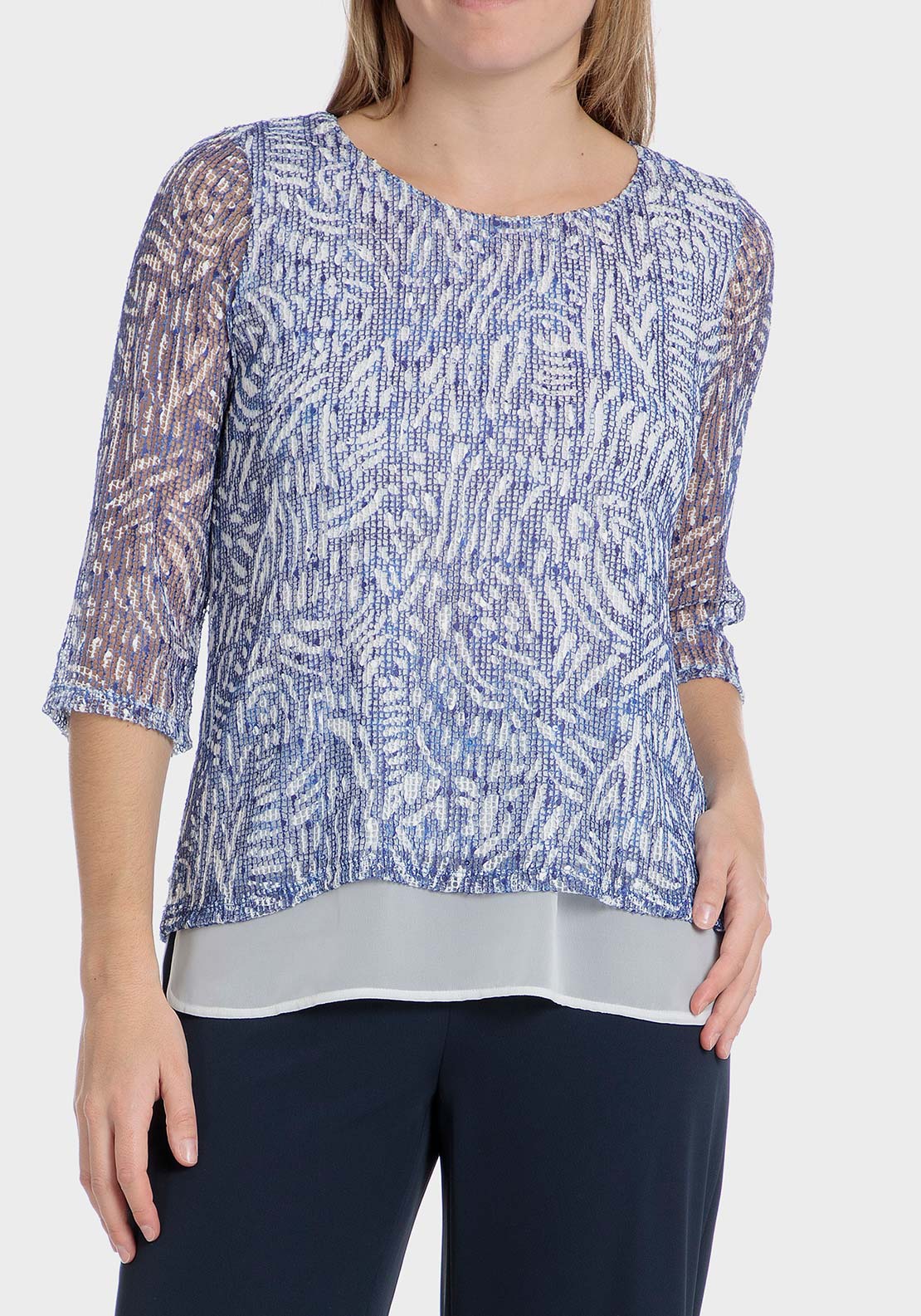 Punt Roma Mesh sequins t-shirt - Blue 1 Shaws Department Stores