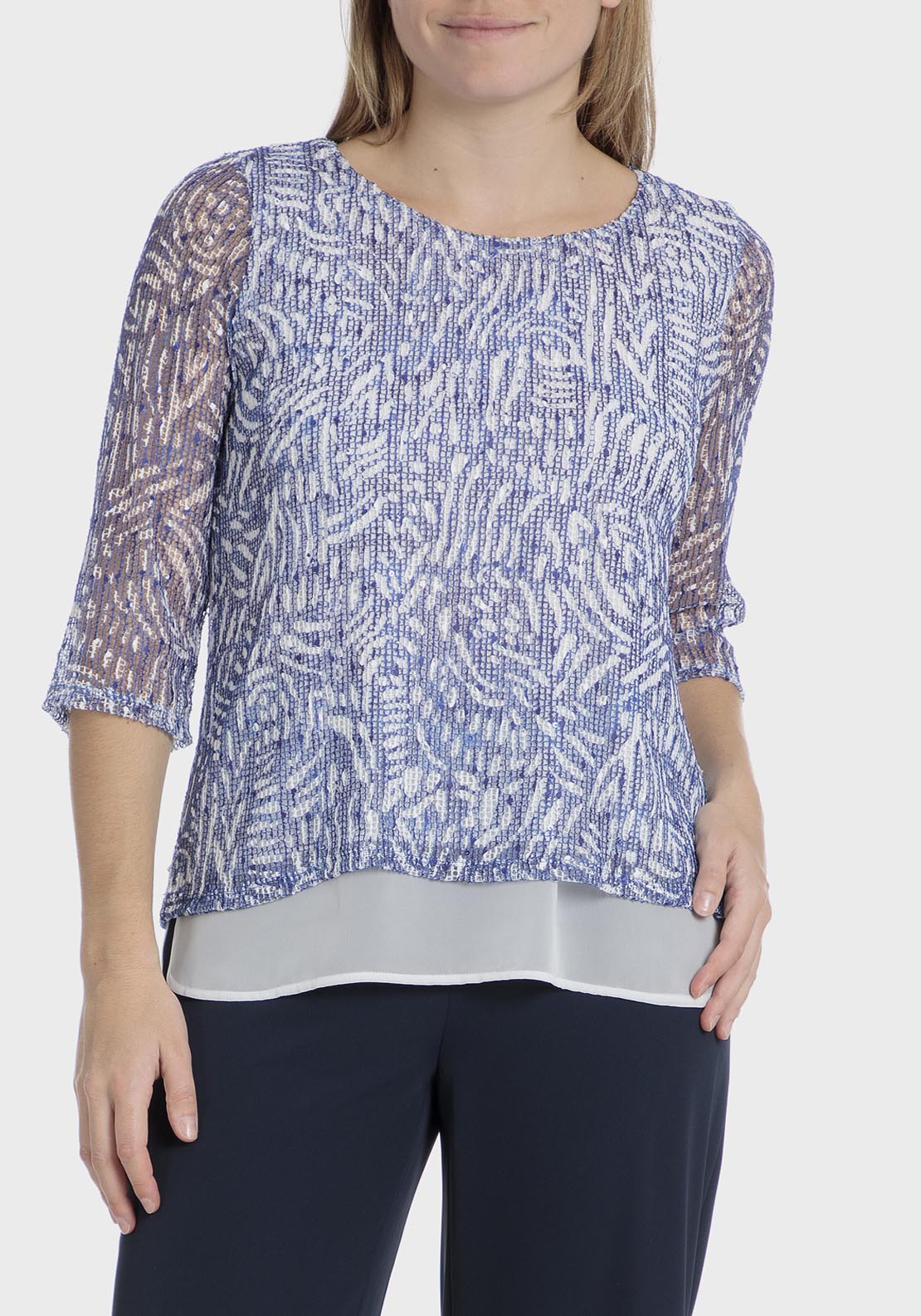 Punt Roma Mesh sequins t-shirt - Blue 8 Shaws Department Stores