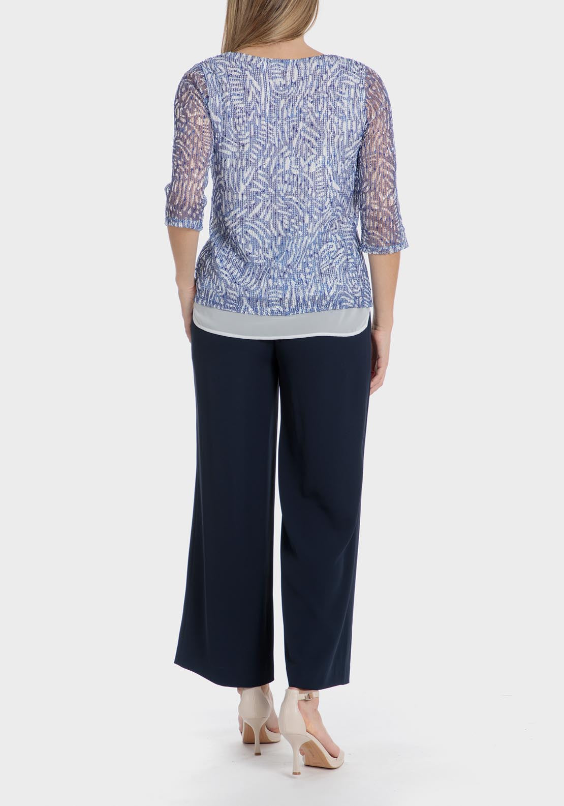 Punt Roma Mesh sequins t-shirt - Blue 7 Shaws Department Stores