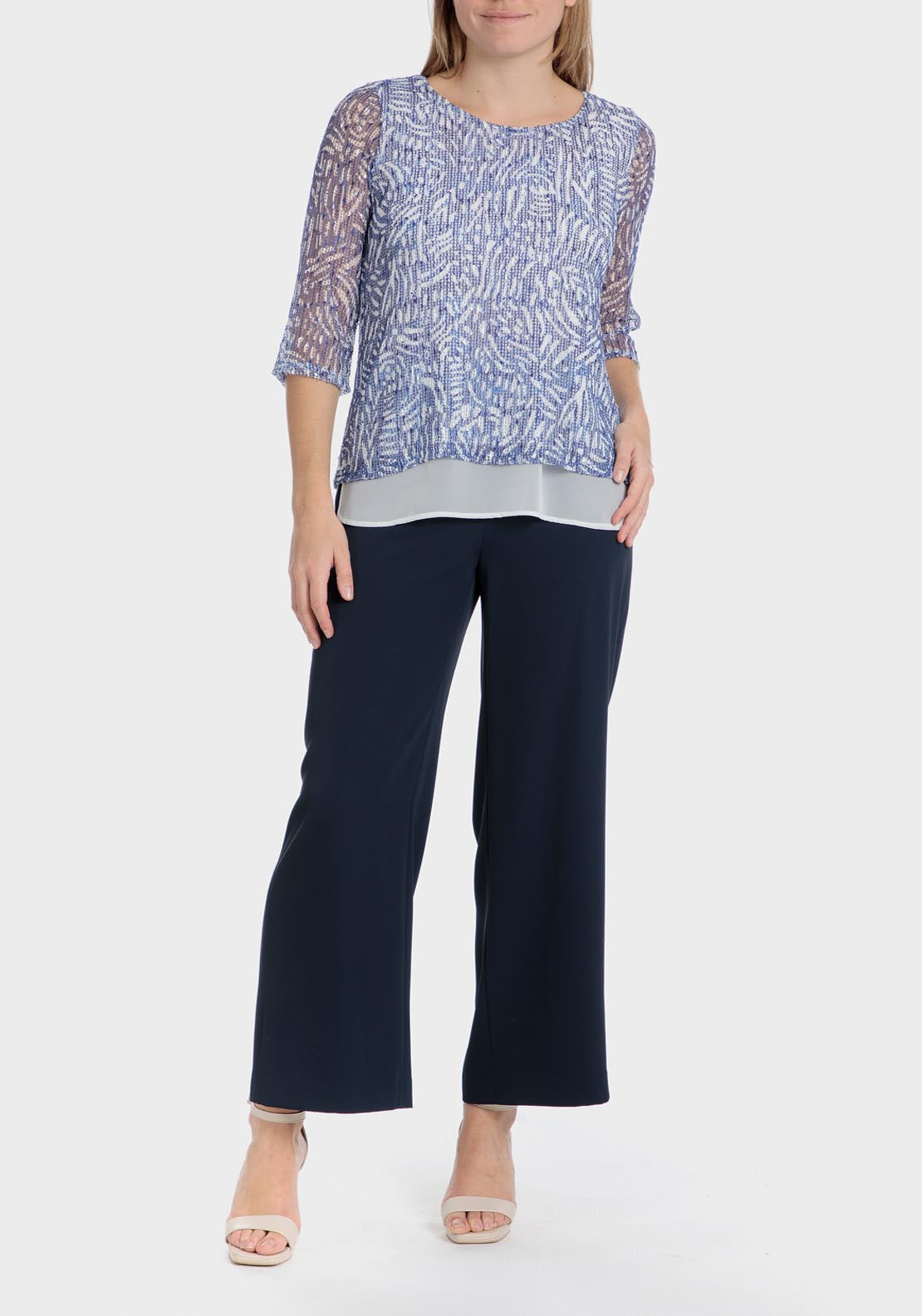 Punt Roma Mesh sequins t-shirt - Blue 6 Shaws Department Stores