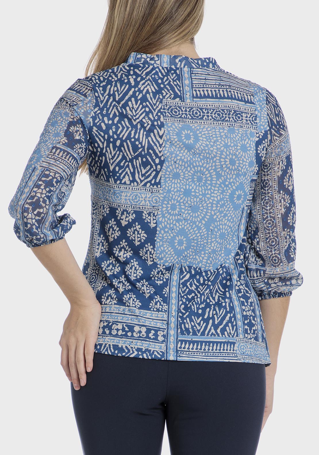 Punt Roma Plumetti Patchwork T-Shirt - Blue 4 Shaws Department Stores