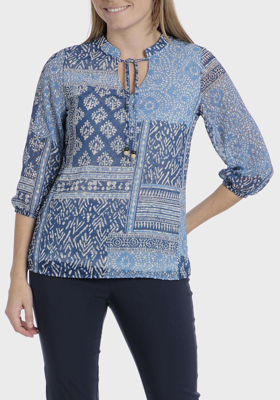 Punt Roma Plumetti Patchwork T-Shirt - Blue 3 Shaws Department Stores
