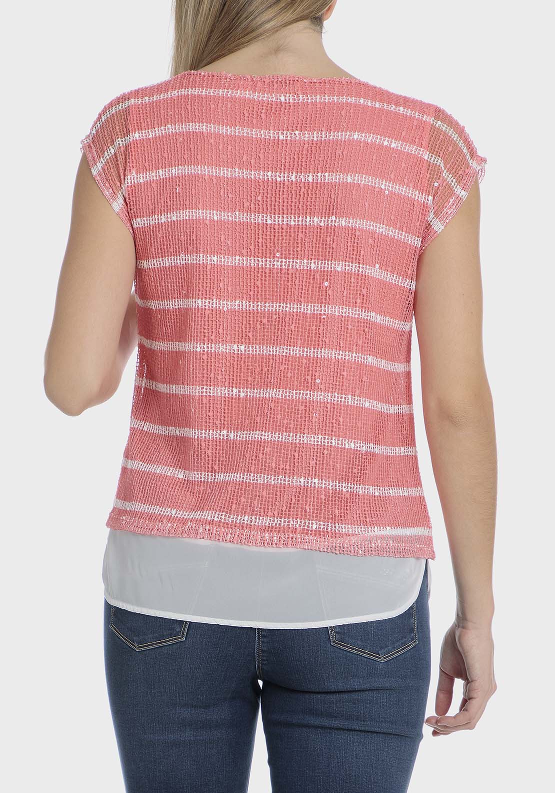Punt Roma Mesh sequins t-shirt - Orange 2 Shaws Department Stores