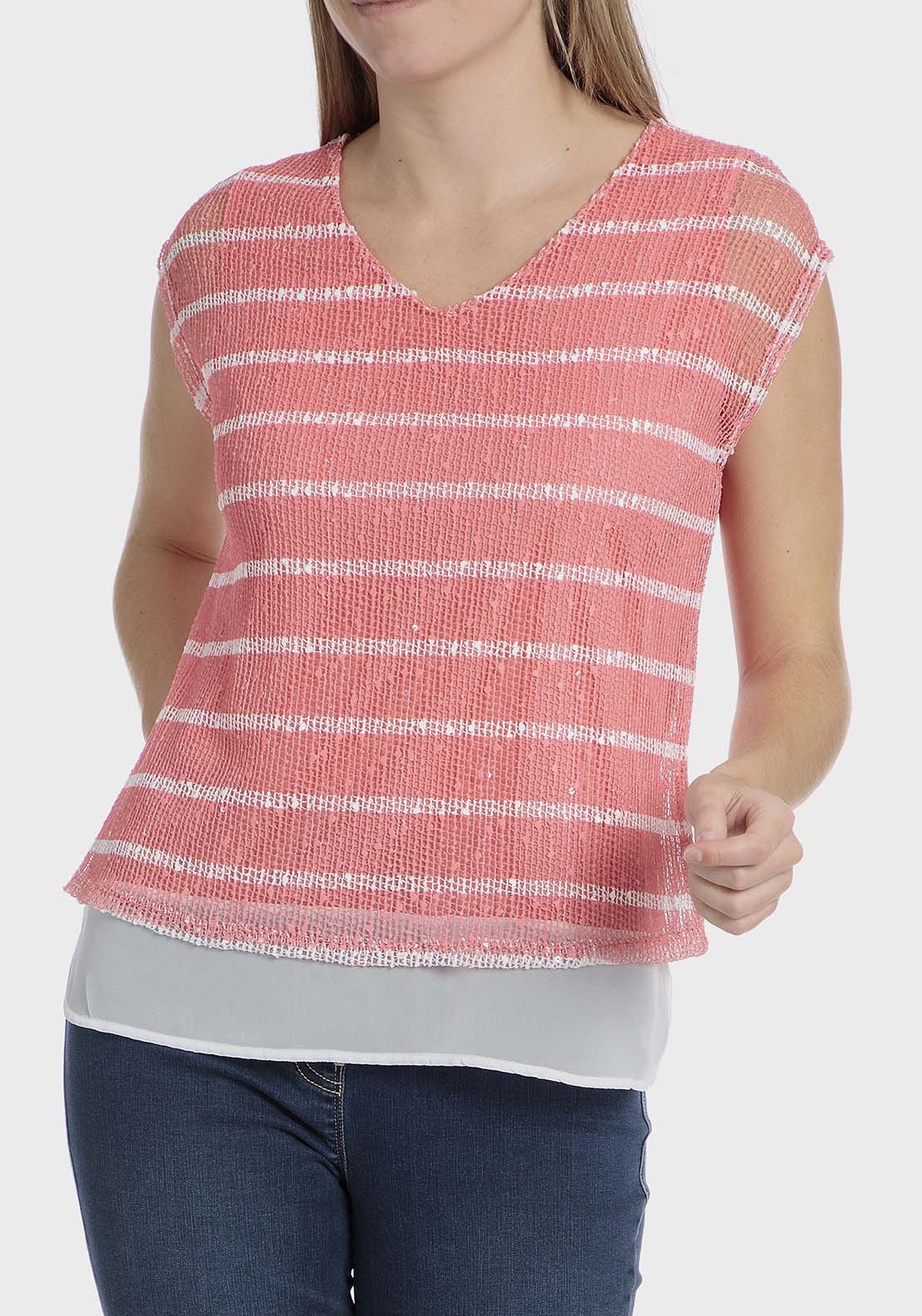 Punt Roma Mesh sequins t-shirt - Orange 3 Shaws Department Stores