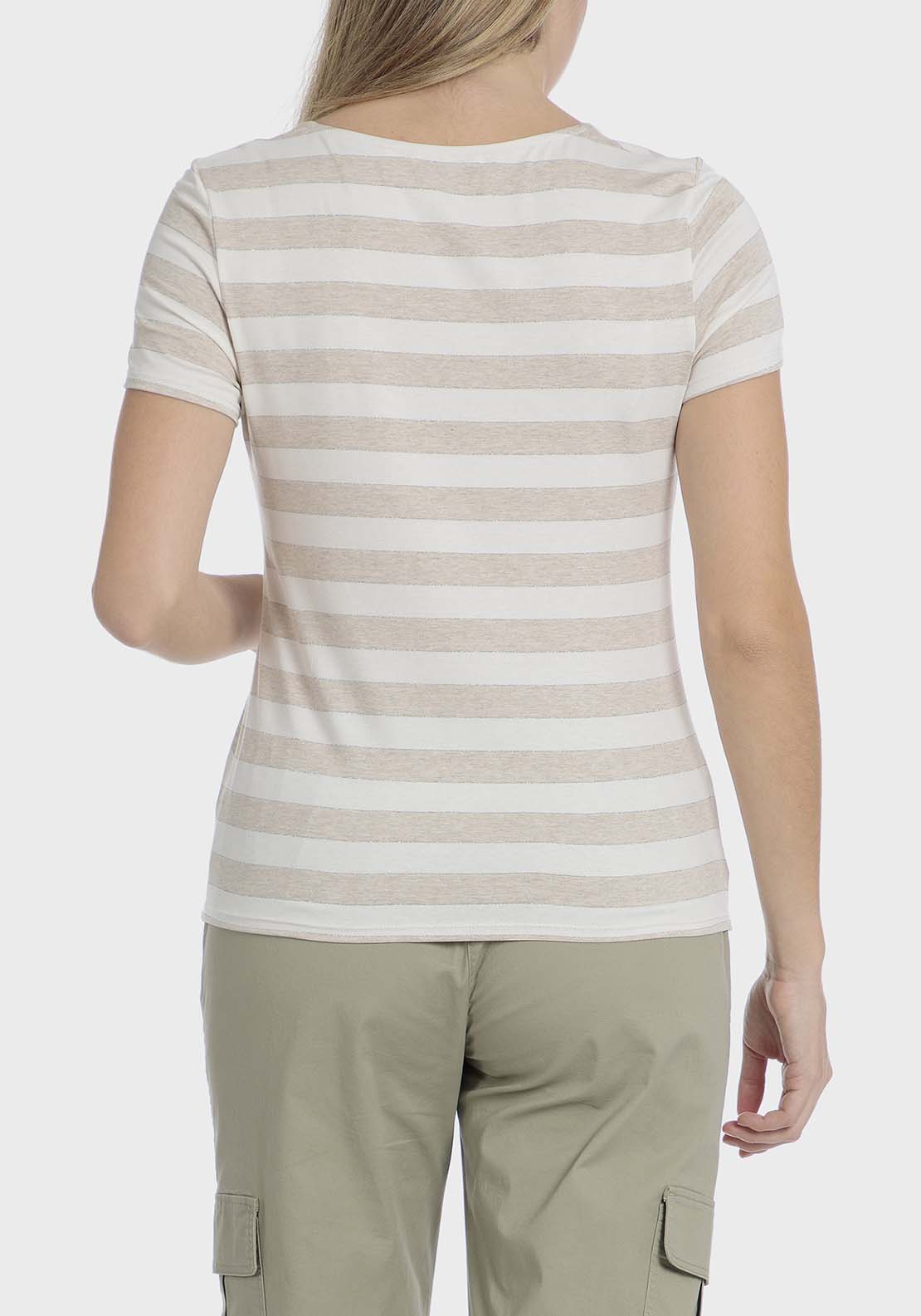 Punt Roma Striped t-shirt - Beige / Grey 2 Shaws Department Stores