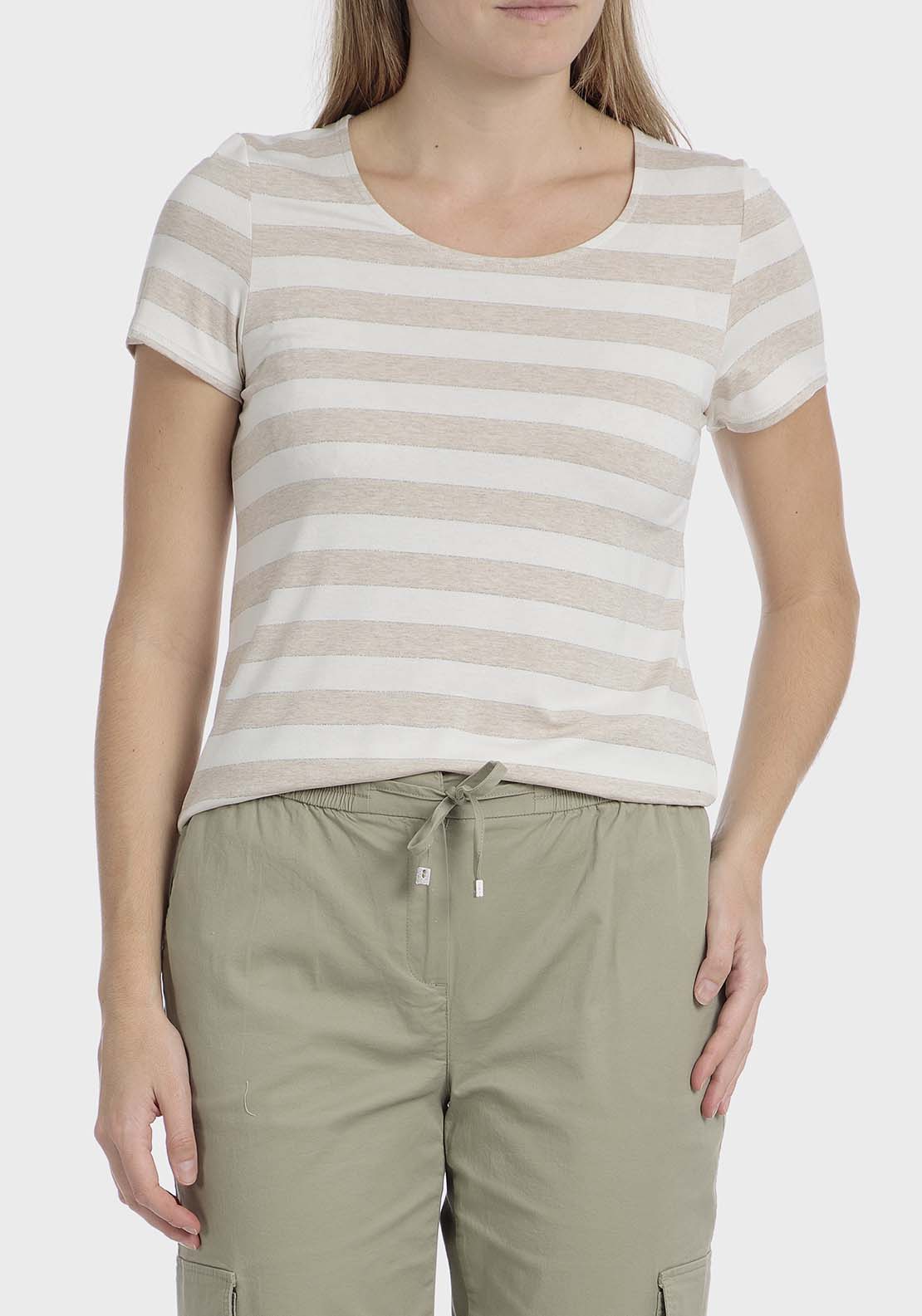 Punt Roma Striped t-shirt - Beige / Grey 1 Shaws Department Stores