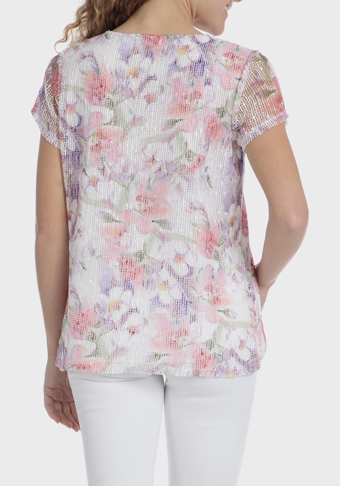 Punt Roma Mesh Sequins T-Shirt - White 2 Shaws Department Stores