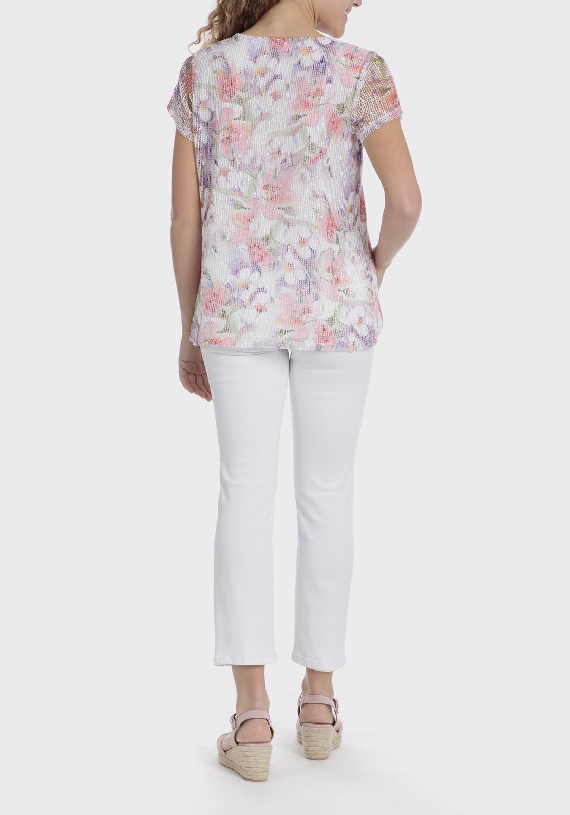 Punt Roma Mesh Sequins T-Shirt - White 4 Shaws Department Stores