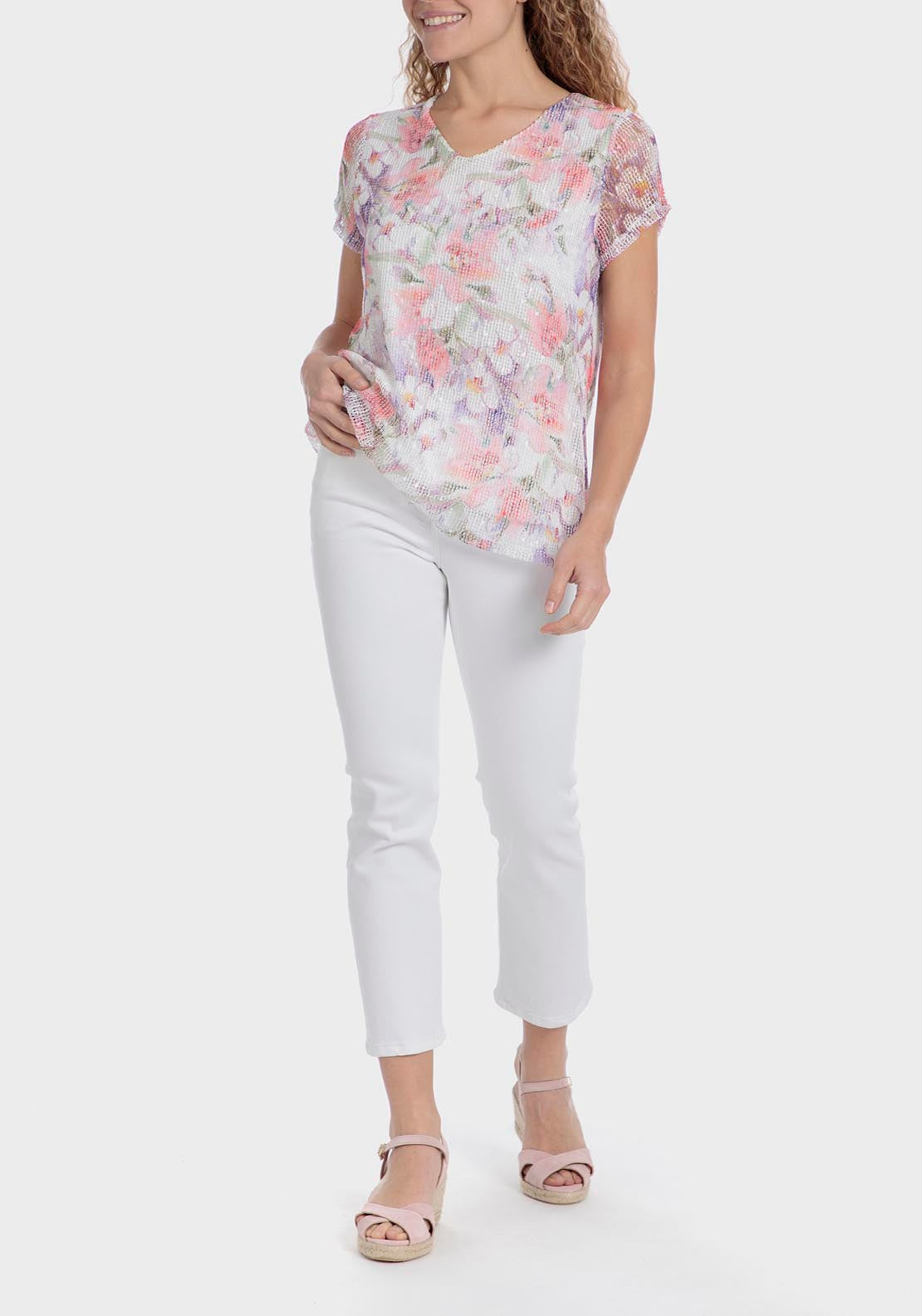 Punt Roma Mesh Sequins T-Shirt - White 3 Shaws Department Stores