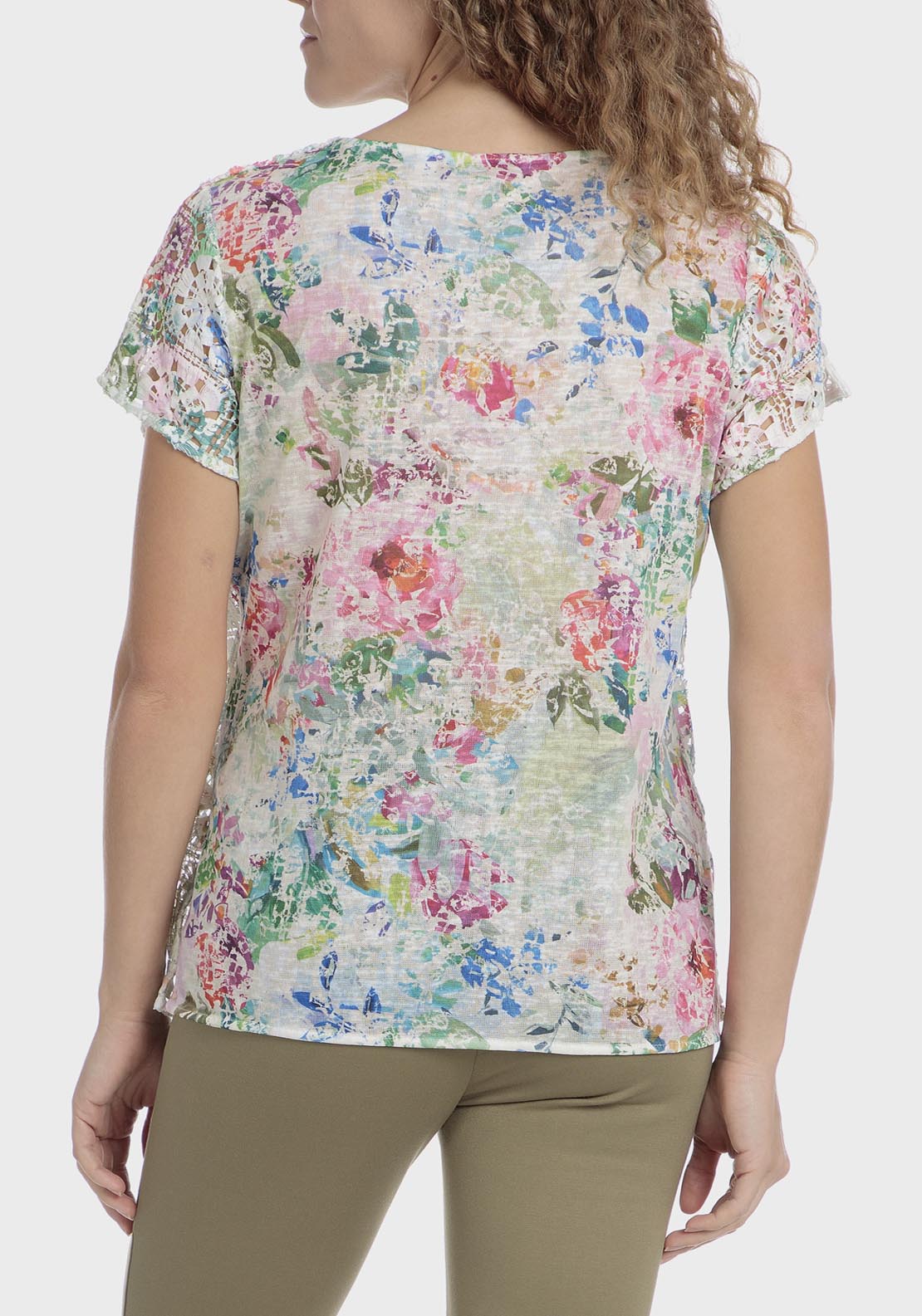 Punt Roma Printed Crochet T-Shirt - Green 2 Shaws Department Stores