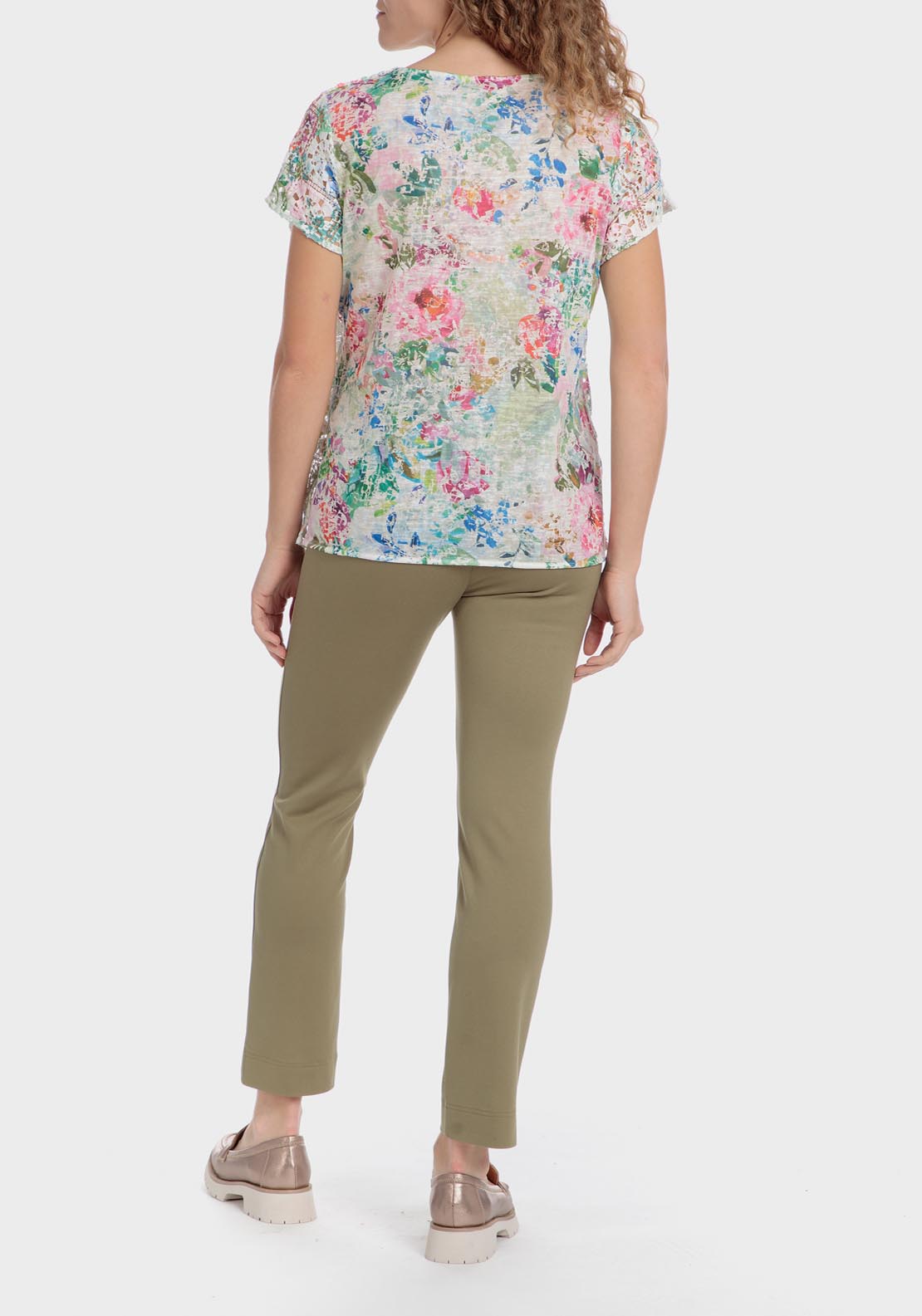 Punt Roma Printed Crochet T-Shirt - Green 4 Shaws Department Stores