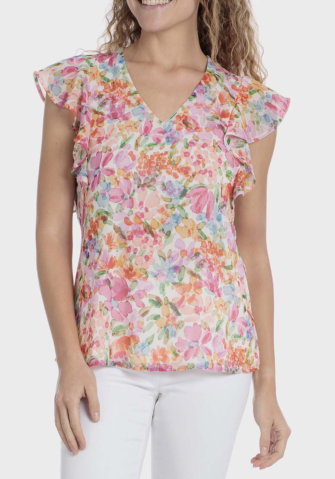 Punt Roma Floral print t-shirt - Fuchsia 1 Shaws Department Stores