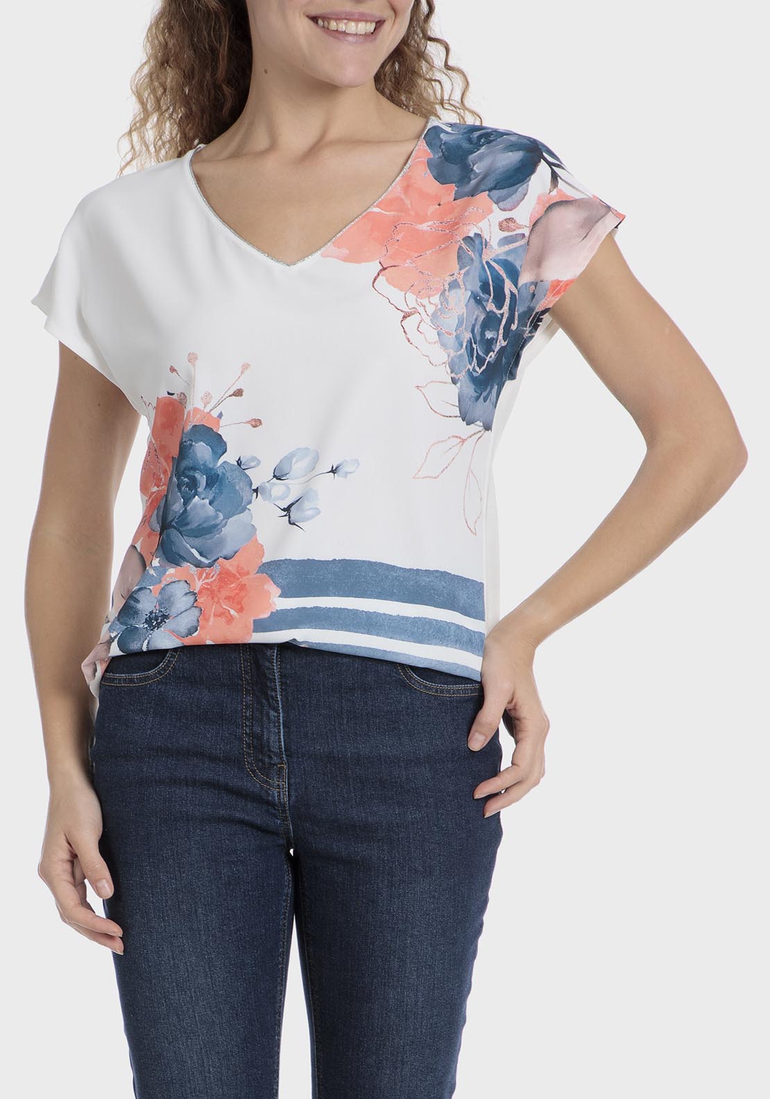 Punt Roma Floral Print T-Shirt - Blue 1 Shaws Department Stores