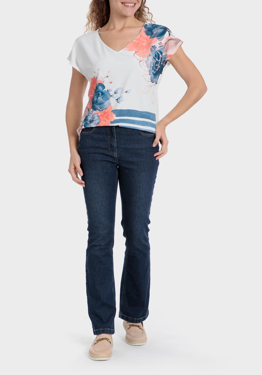 Punt Roma Floral Print T-Shirt - Blue 3 Shaws Department Stores