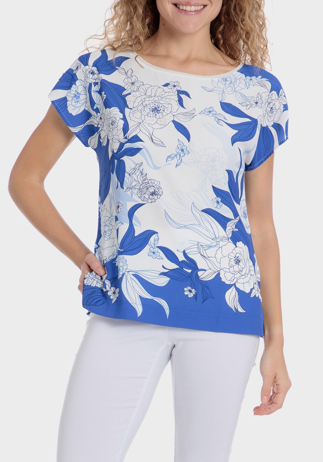 Punt Roma Floral Print T-Shirt - Blue 1 Shaws Department Stores