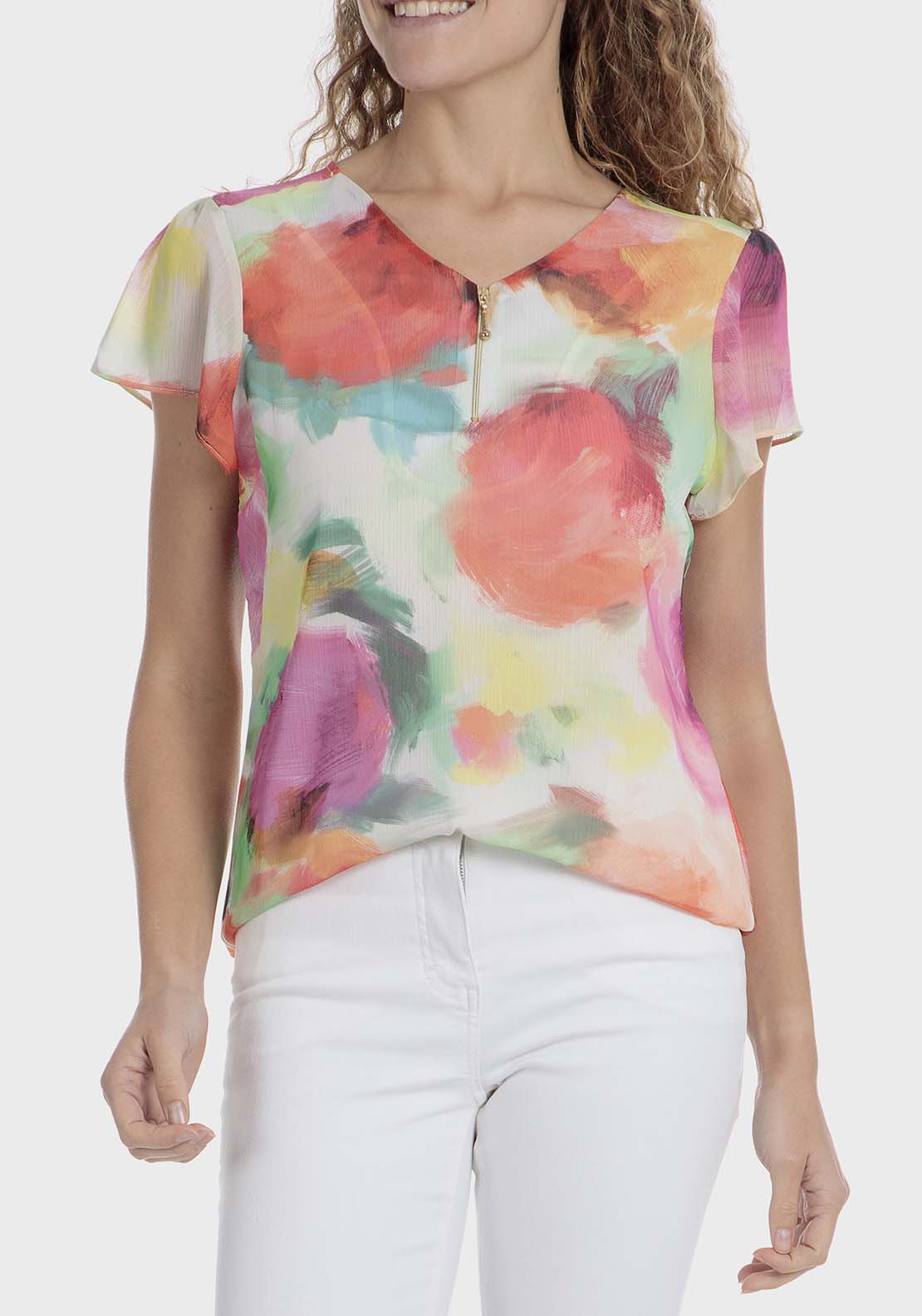Punt Roma Blouse with zipper - Orange 1 Shaws Department Stores
