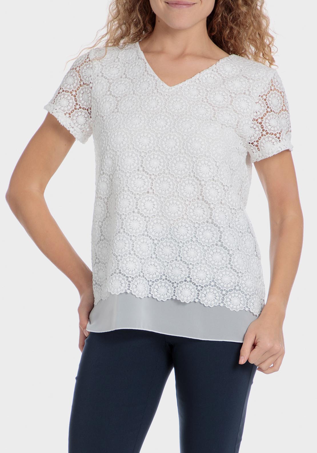 Punt Roma Lace T-Shirt - White 1 Shaws Department Stores