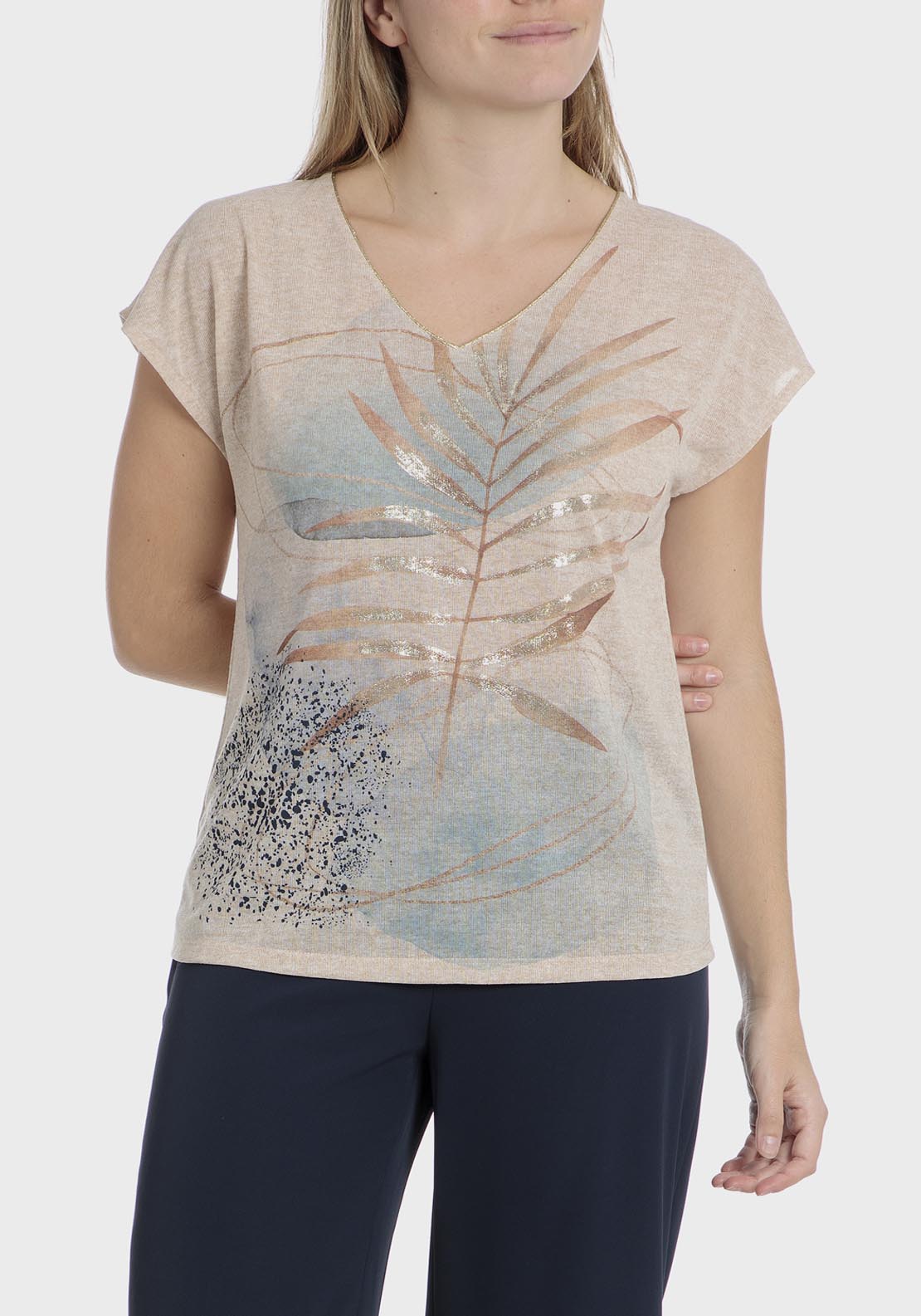 Punt Roma Printed T-Shirt - Beige / Grey 1 Shaws Department Stores