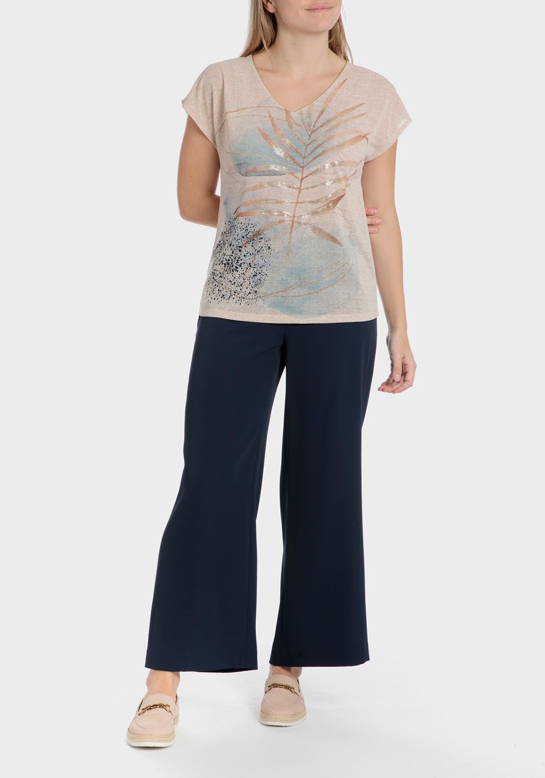 Punt Roma Printed T-Shirt - Beige / Grey 3 Shaws Department Stores