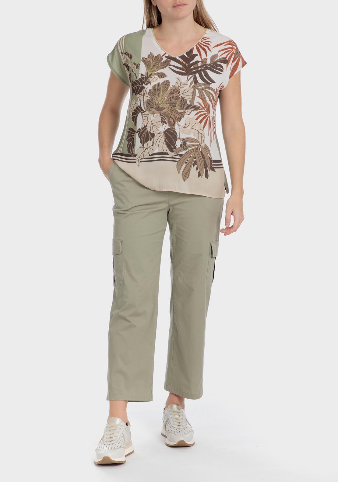 Punt Roma Rhinestone Printed T-Shirt - White / Green 1 Shaws Department Stores