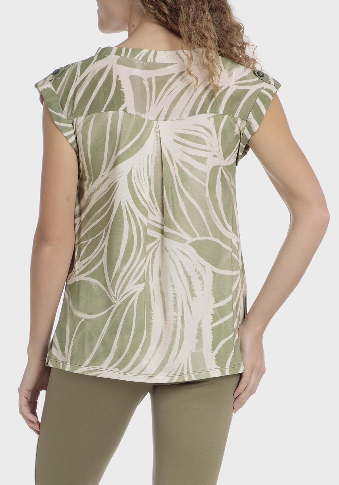 Punt Roma V Neck Leaf Printed T-Shirt - Green 2 Shaws Department Stores