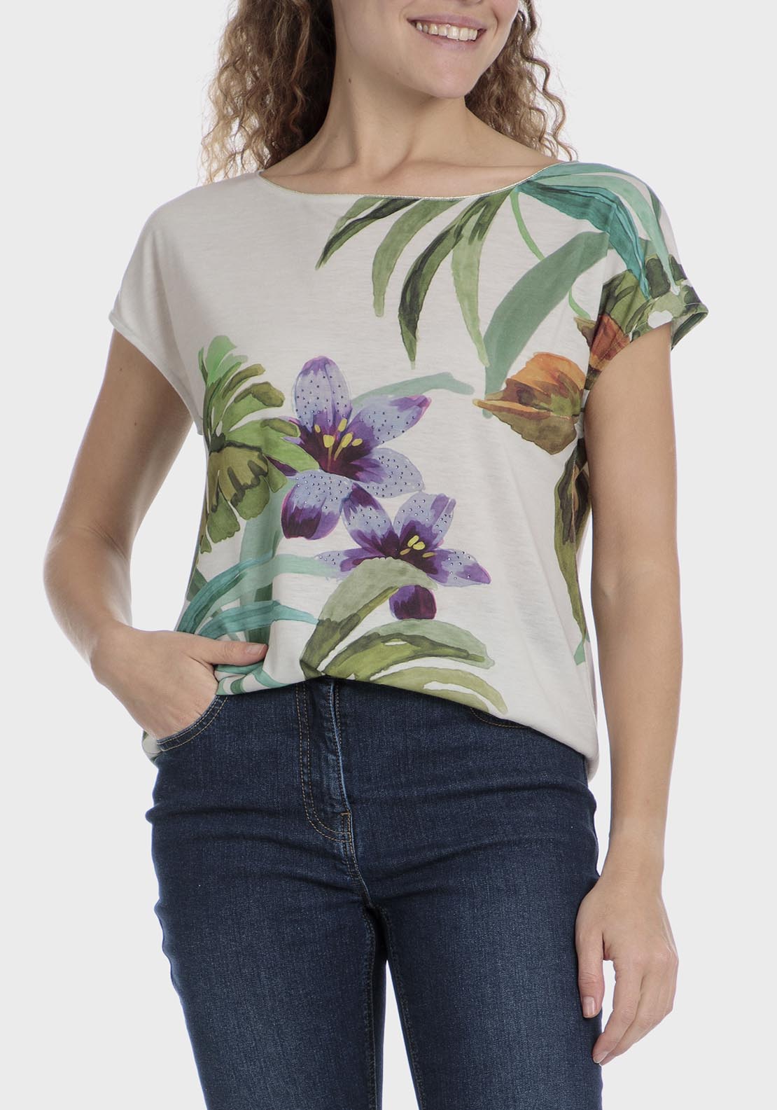 Punt Roma Tropical Print T-Shirt - Green 1 Shaws Department Stores