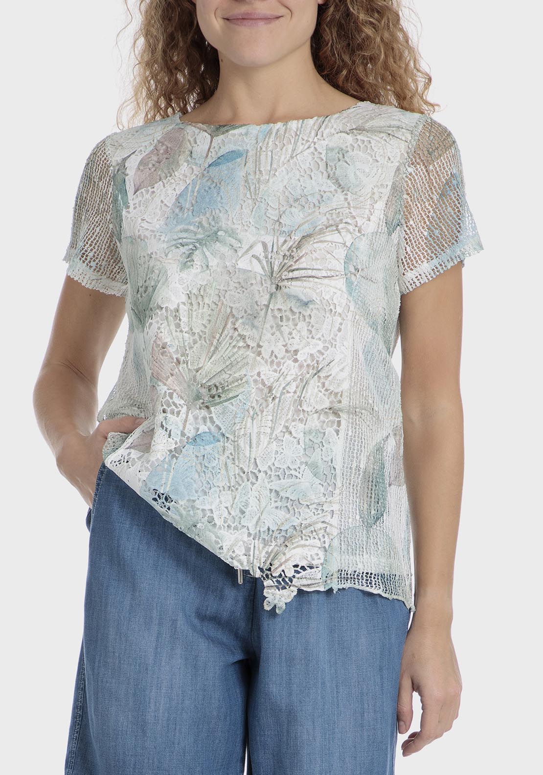 Punt Roma Mesh Printed T-Shirt - Green 1 Shaws Department Stores